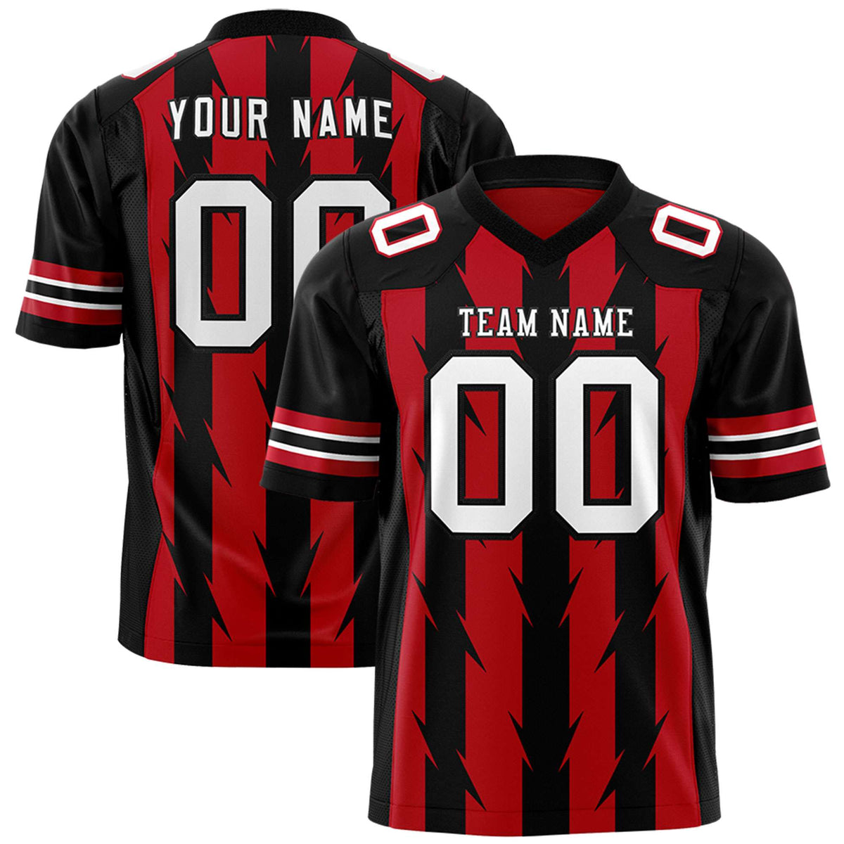 Custom Red Black Personalized Razr Stripe Graffiti Pattern Flag Football Jersey