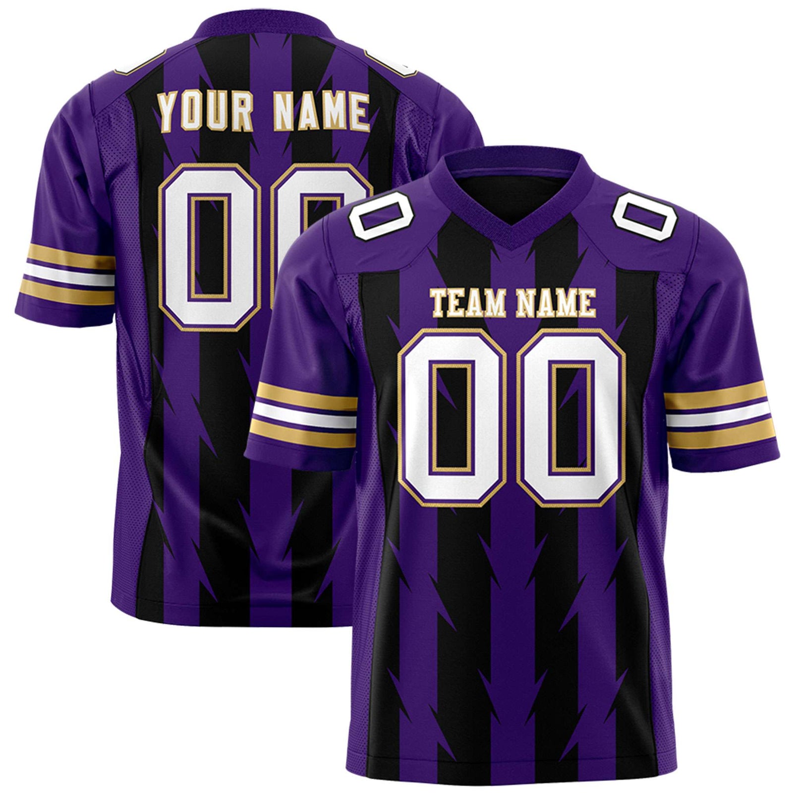 Custom Black Purple Personalized Razr Stripe Graffiti Pattern Flag Football Jersey