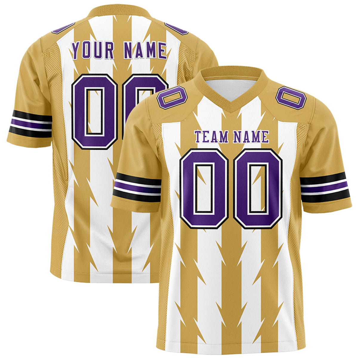 Custom White Old Gold Personalized Razr Stripe Graffiti Pattern Flag Football Jersey