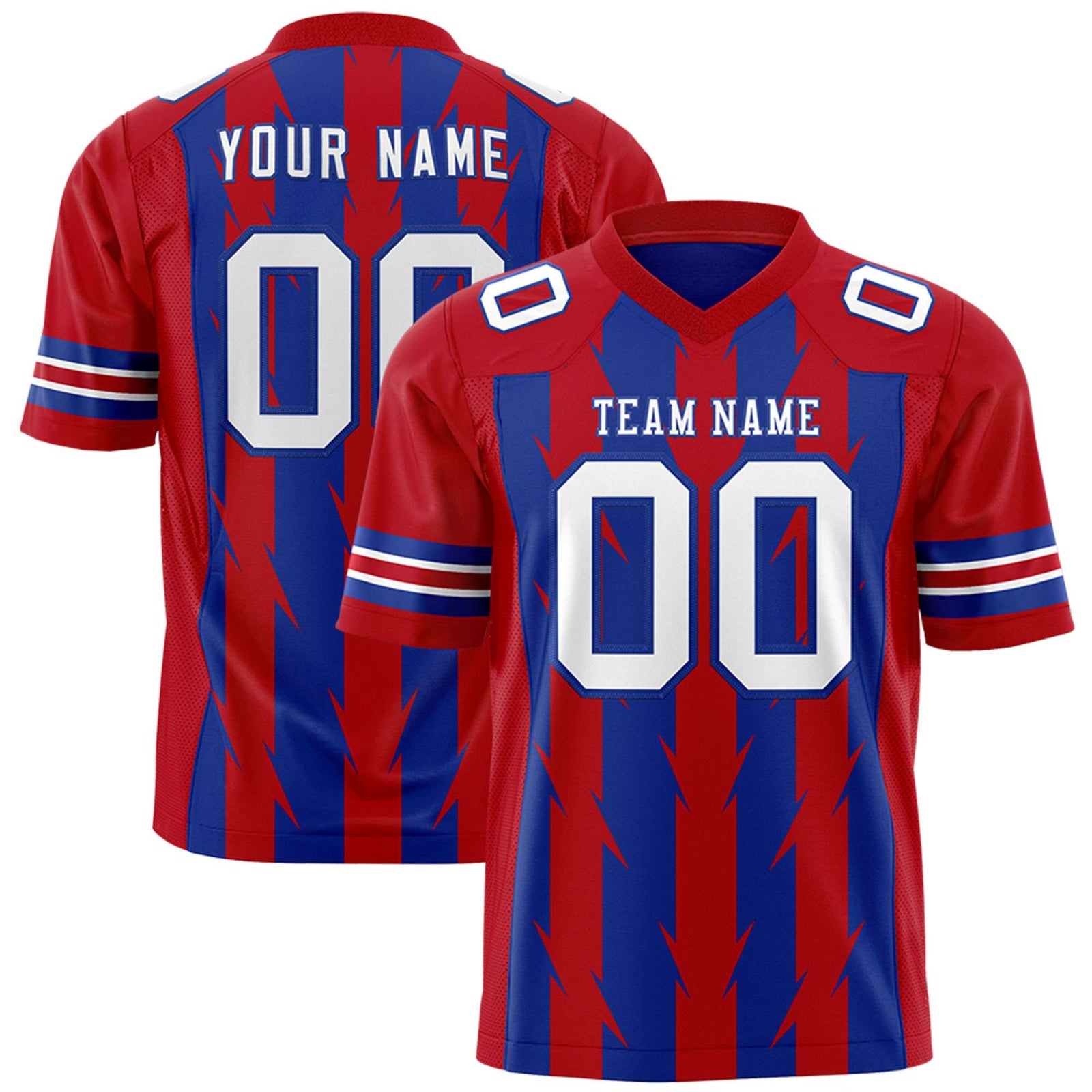 Custom Royal Red Personalized Razr Stripe Graffiti Pattern Flag Football Jersey
