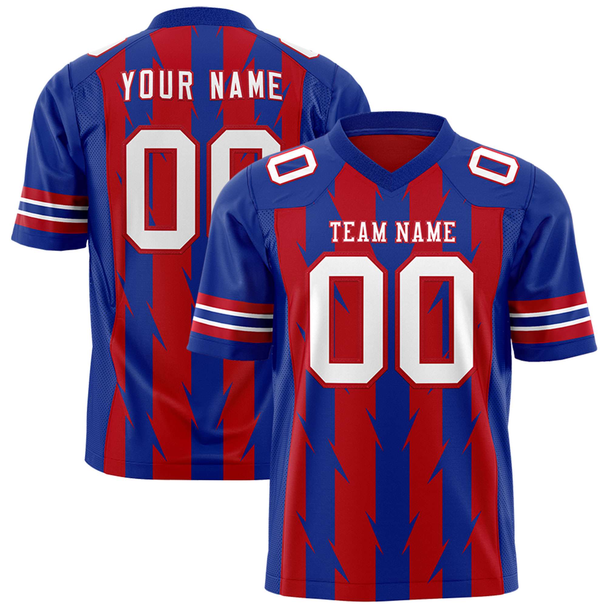 Custom Red Royal Personalized Razr Stripe Graffiti Pattern Flag Football Jersey