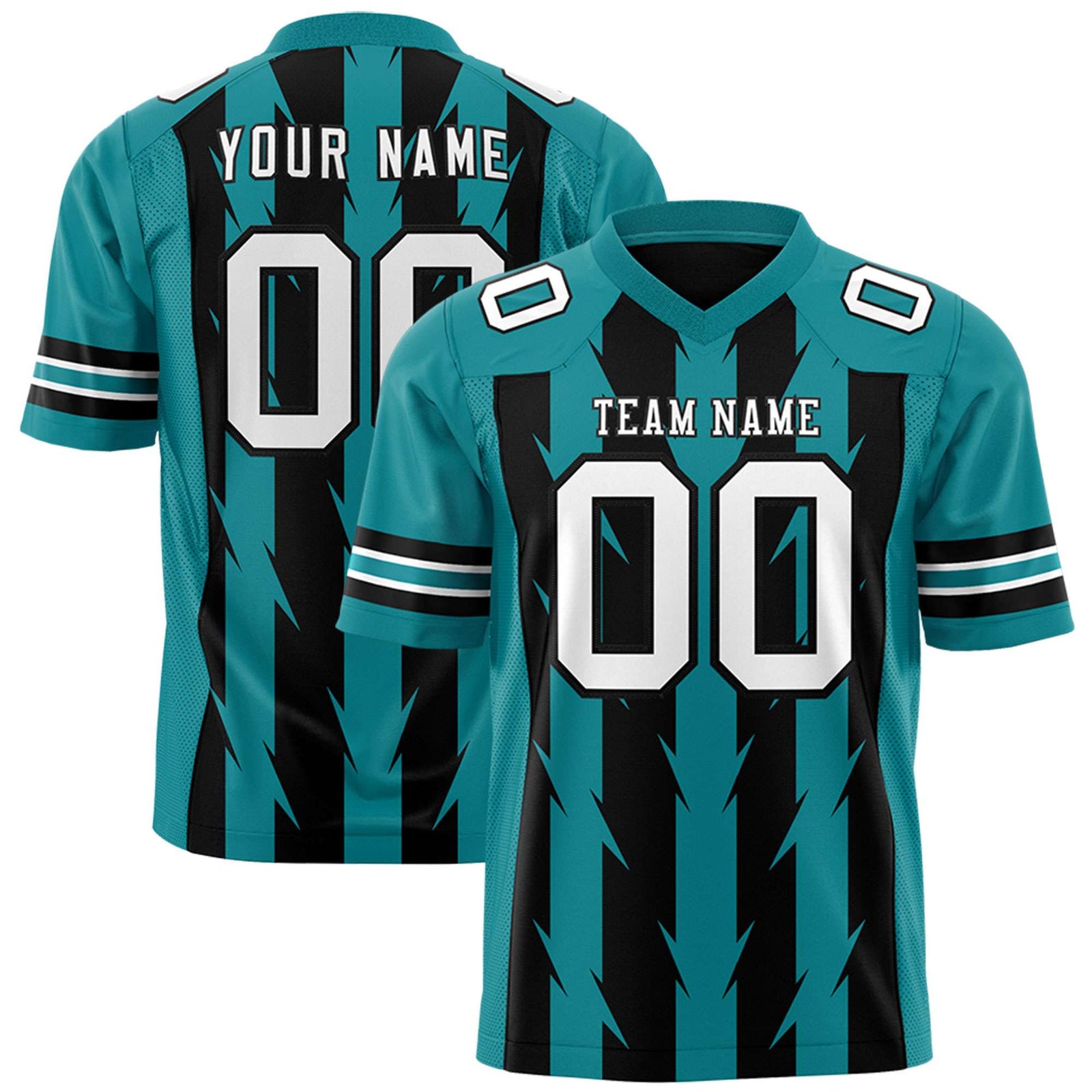 Custom Black Aqua Personalized Razr Stripe Graffiti Pattern Flag Football Jersey