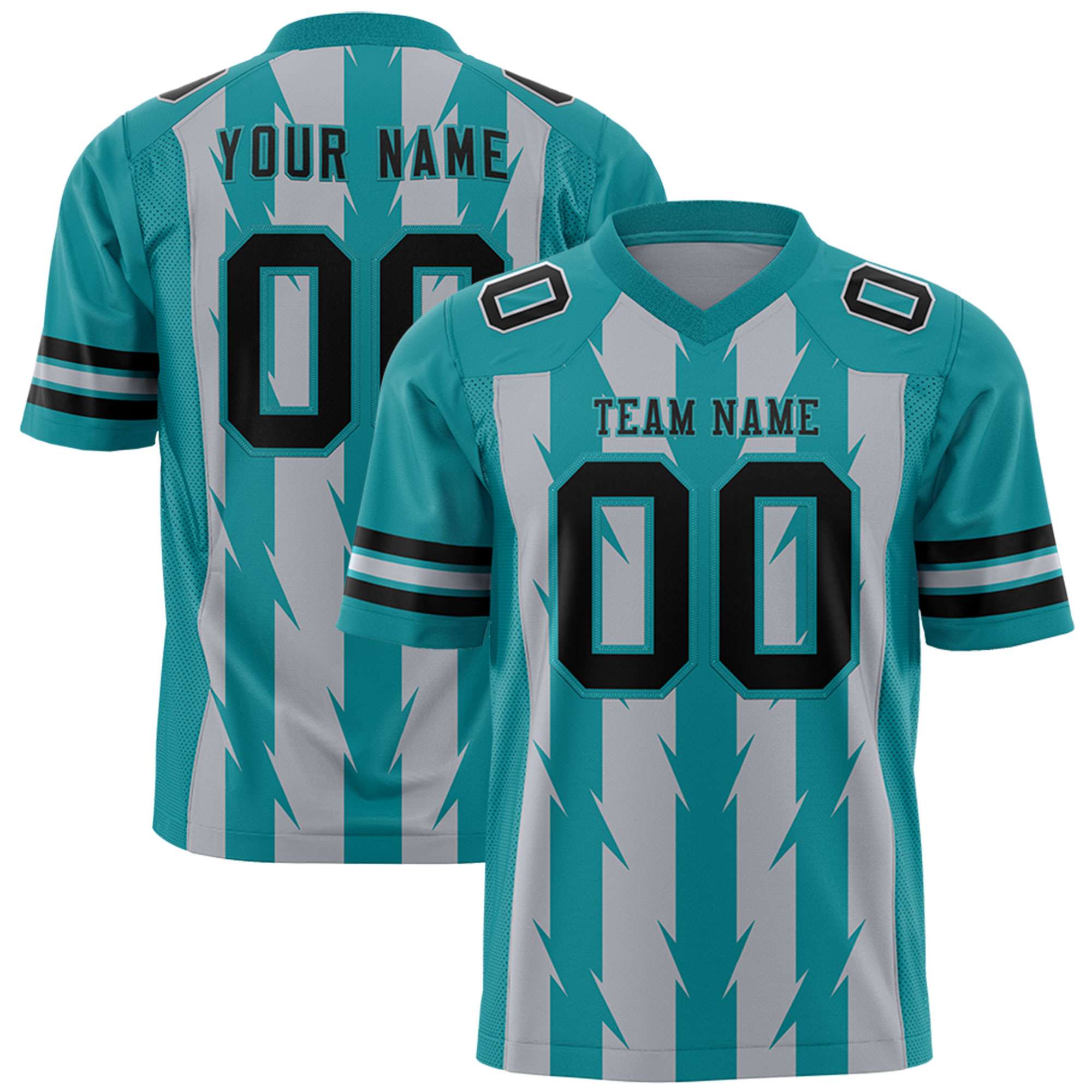 Custom Gray Aqua Personalized Razr Stripe Graffiti Pattern Flag Football Jersey