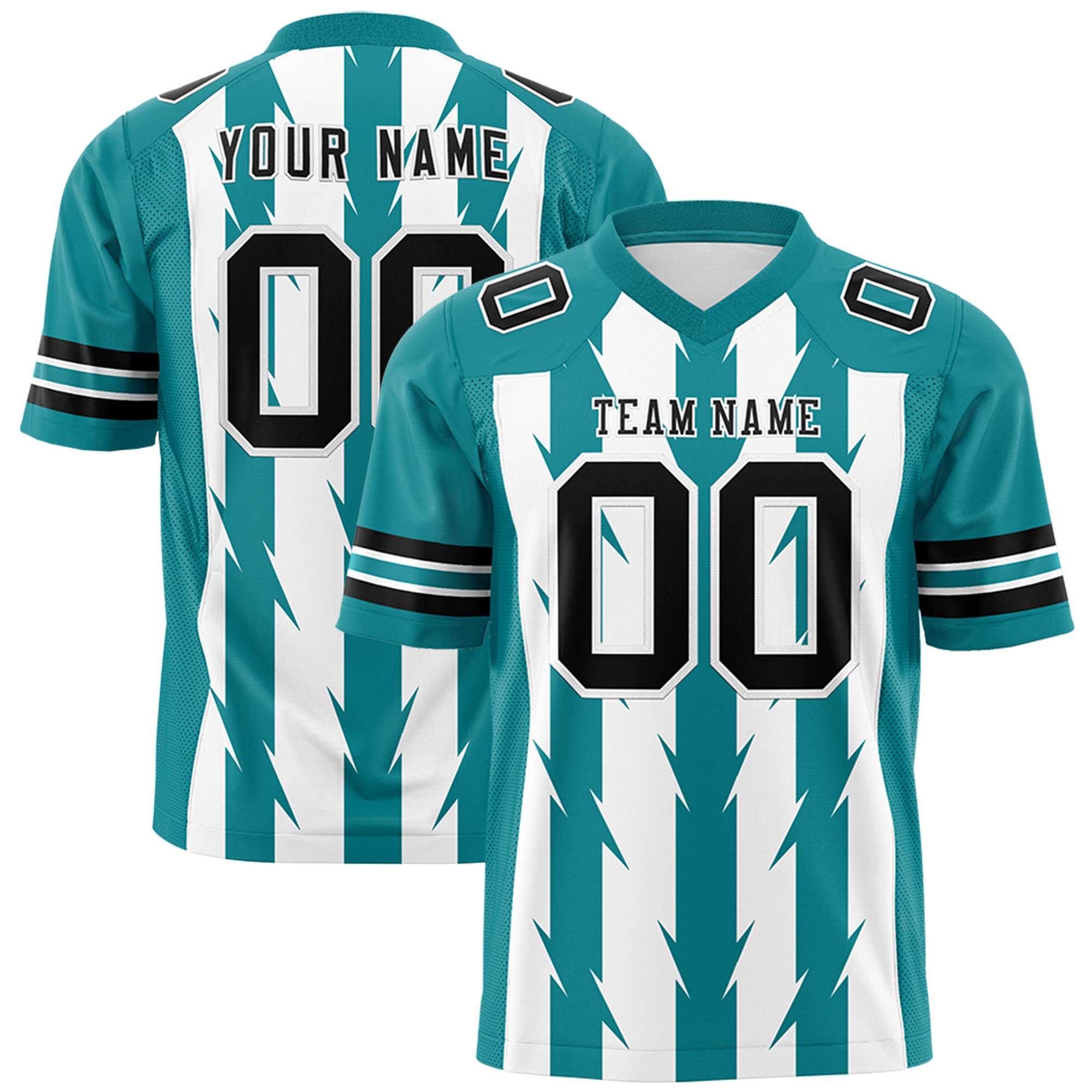Custom White Aqua Personalized Razr Stripe Graffiti Pattern Flag Football Jersey