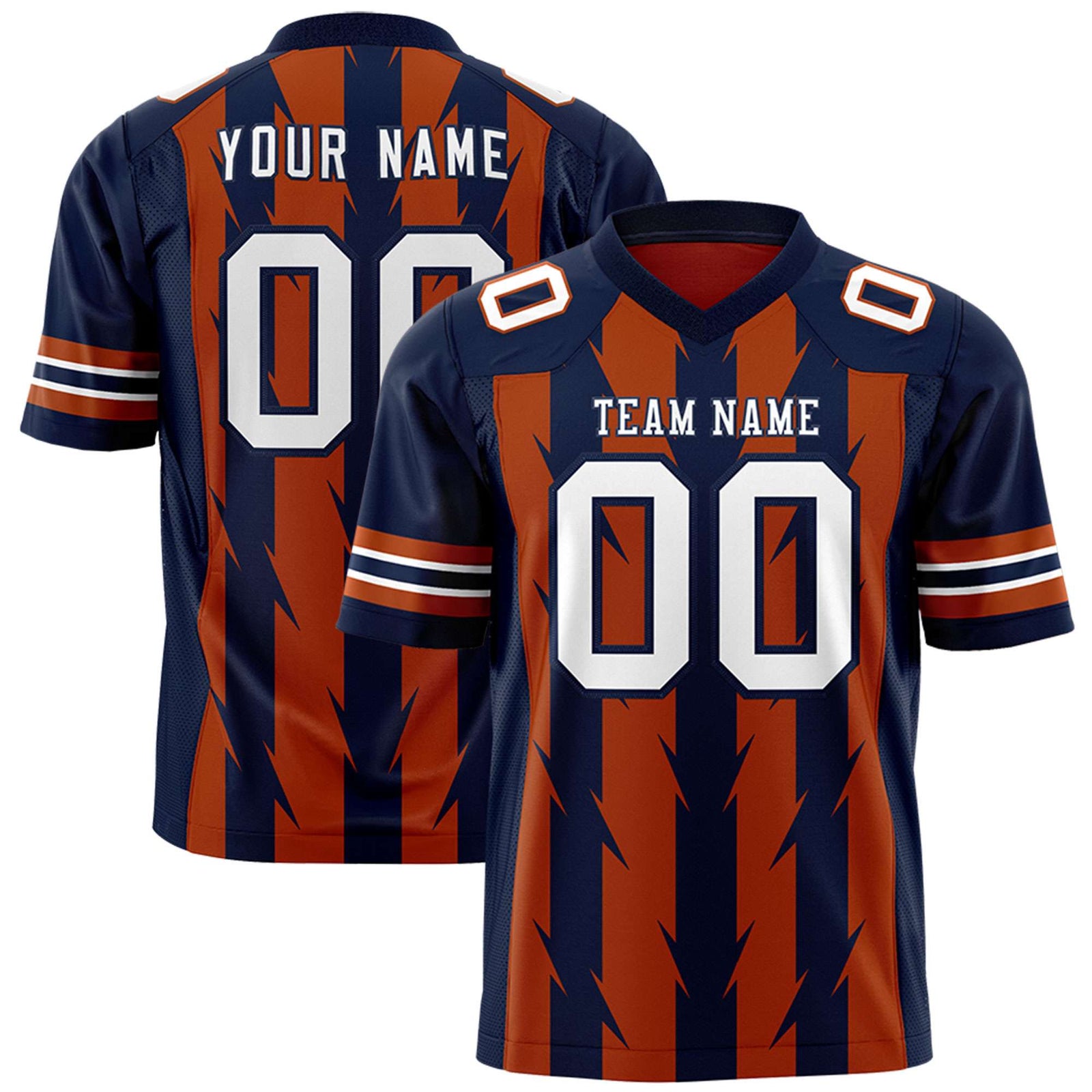 Custom Texas Orange Navy Personalized Razr Stripe Graffiti Pattern Flag Football Jersey