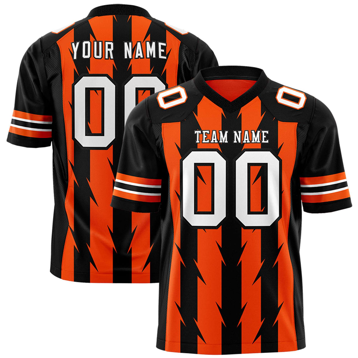 Custom Orange Black Personalized Razr Stripe Graffiti Pattern Flag Football Jersey