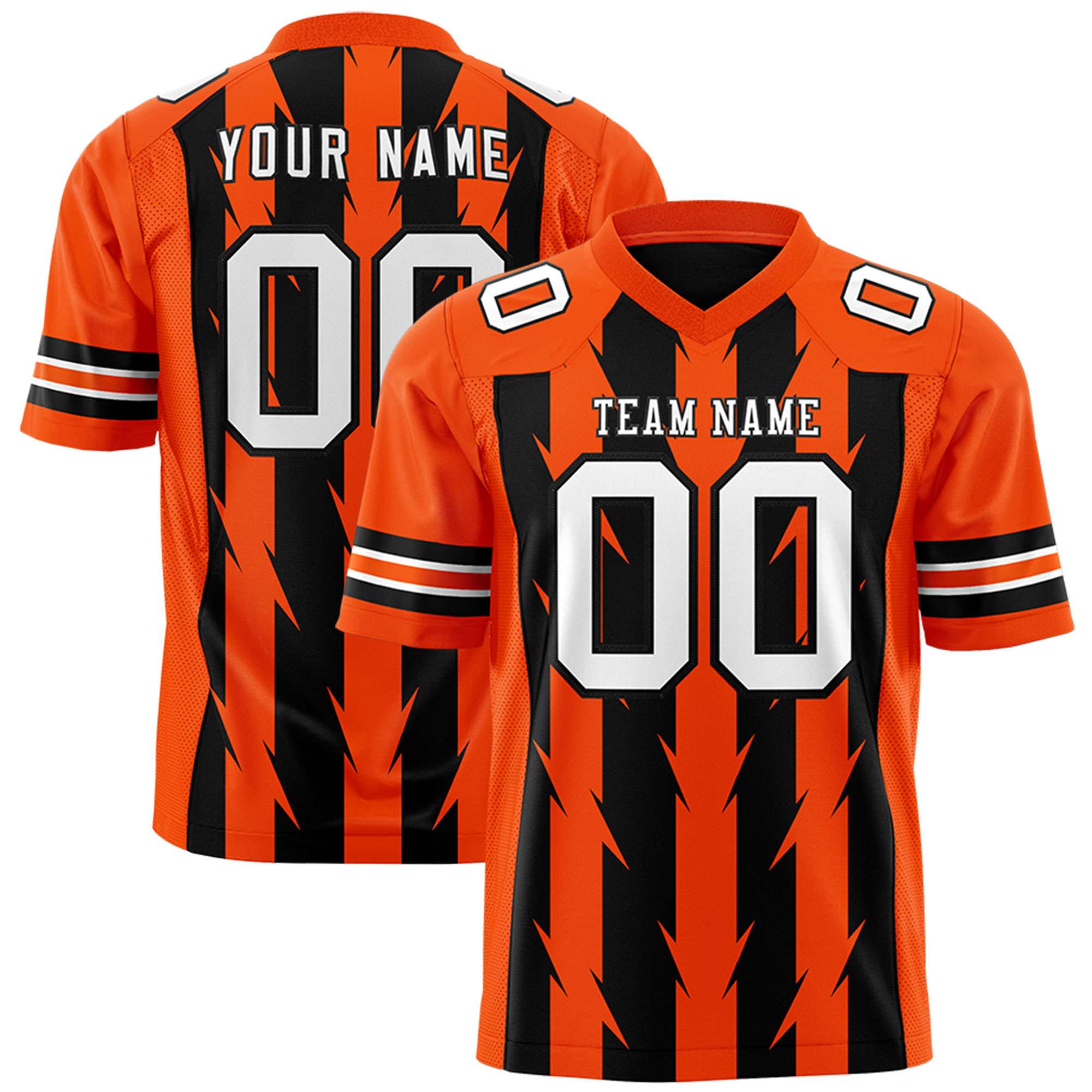 Custom Black Orange Personalized Razr Stripe Graffiti Pattern Flag Football Jersey