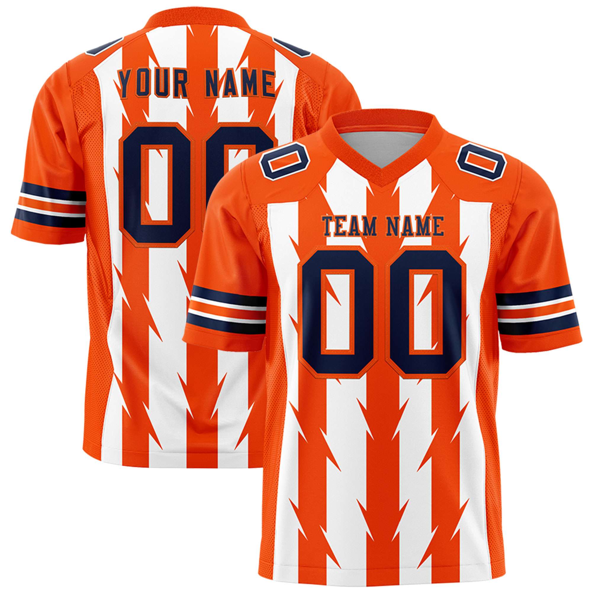 Custom White Orange Personalized Razr Stripe Graffiti Pattern Flag Football Jersey