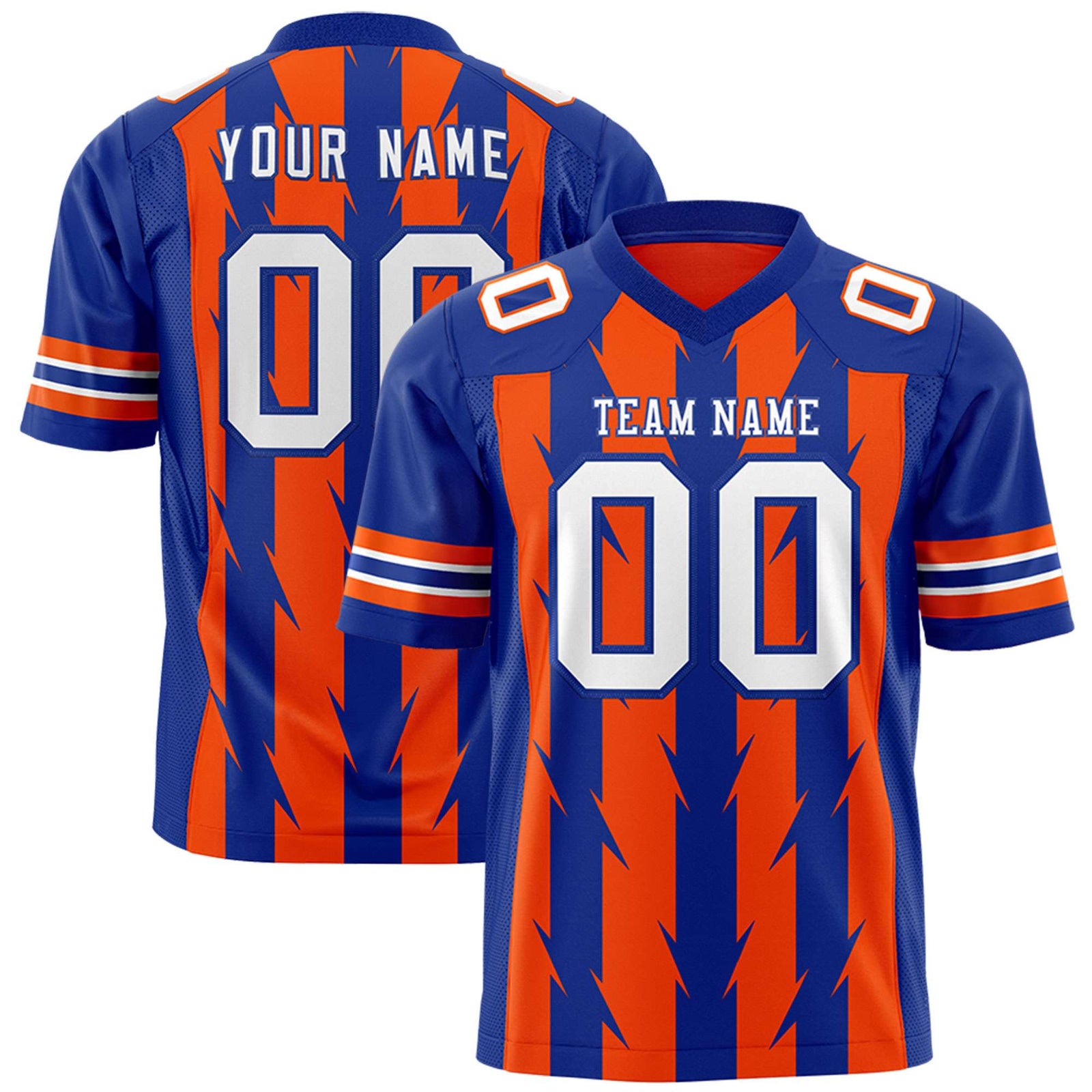 Custom Orange Royal Personalized Razr Stripe Graffiti Pattern Flag Football Jersey