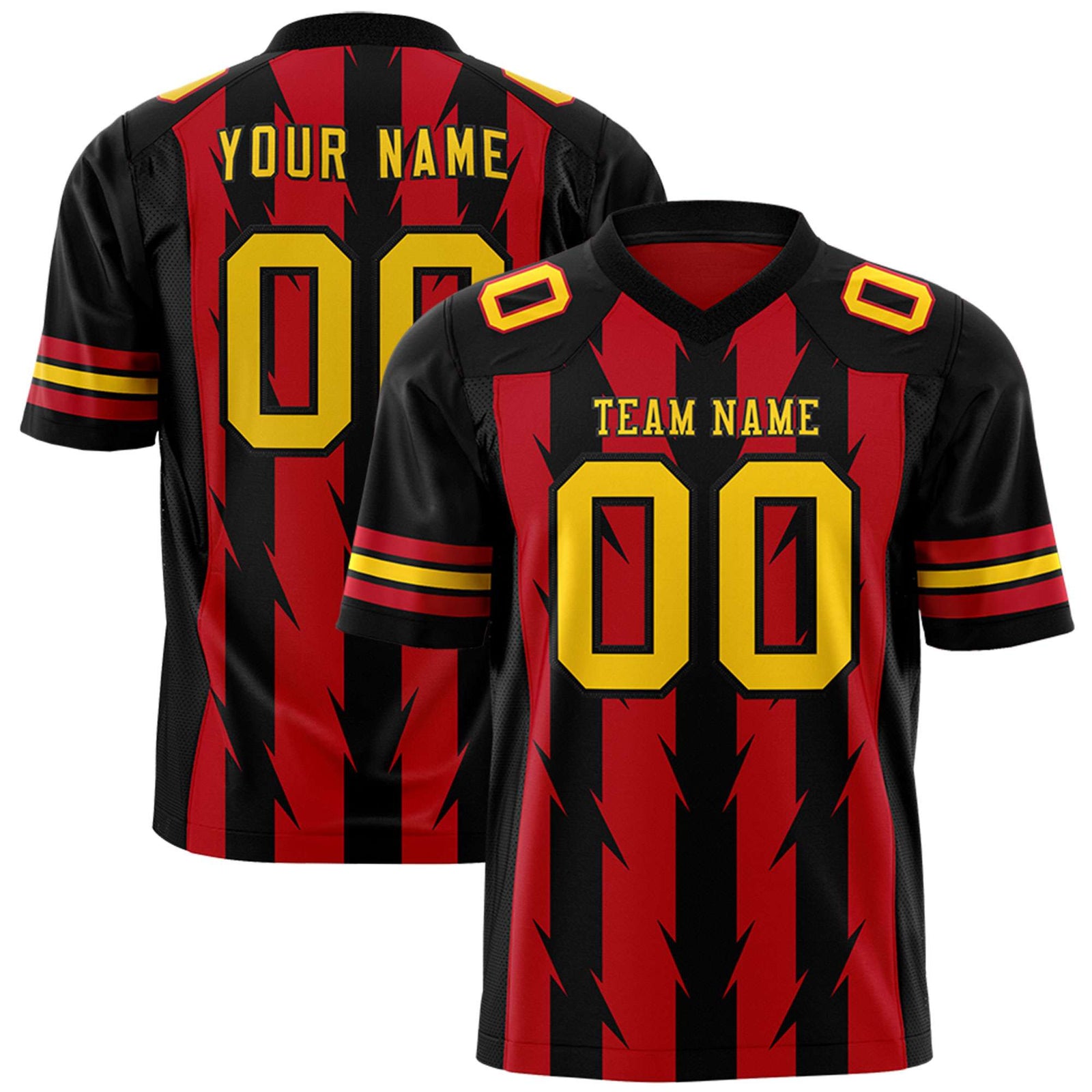 Custom Red Black Personalized Razr Stripe Graffiti Pattern Flag Football Jersey