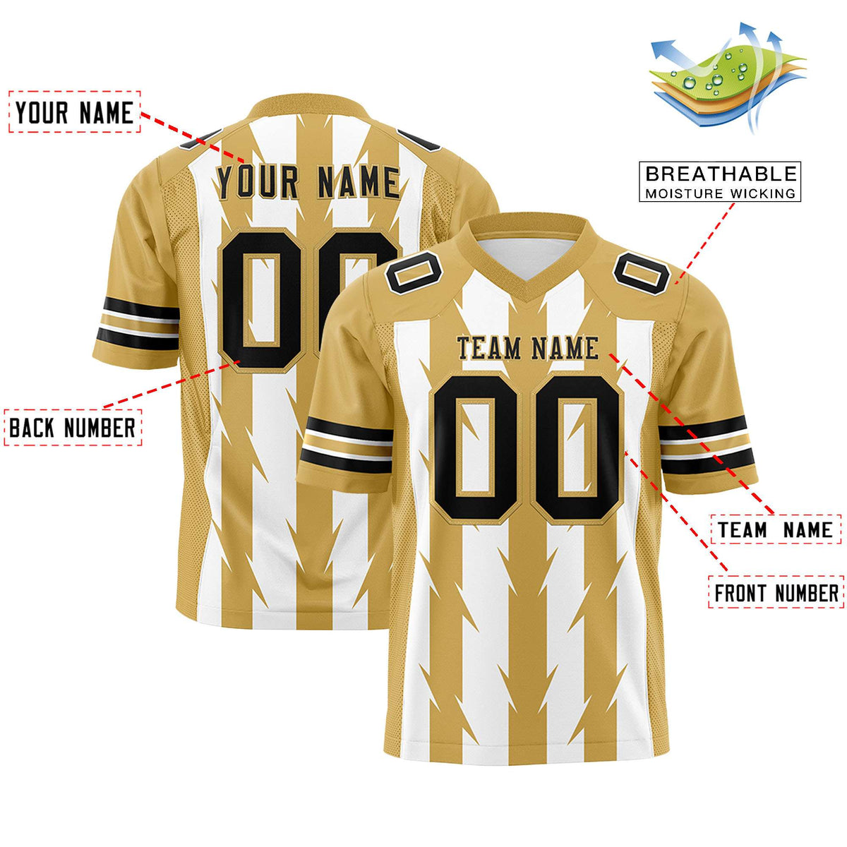 Custom White Old Gold Personalized Razr Stripe Graffiti Pattern Flag Football Jersey