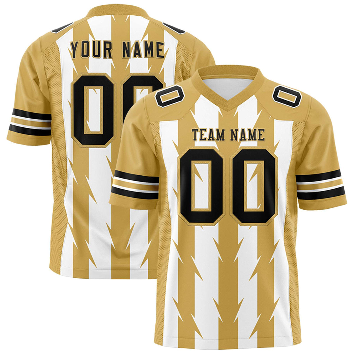 Custom White Old Gold Personalized Razr Stripe Graffiti Pattern Flag Football Jersey