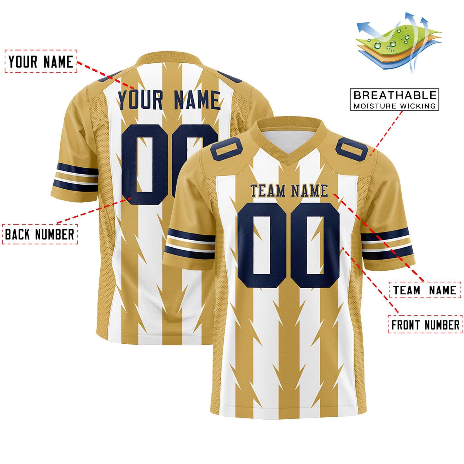 Custom White Old Gold Personalized Razr Stripe Graffiti Pattern Flag Football Jersey