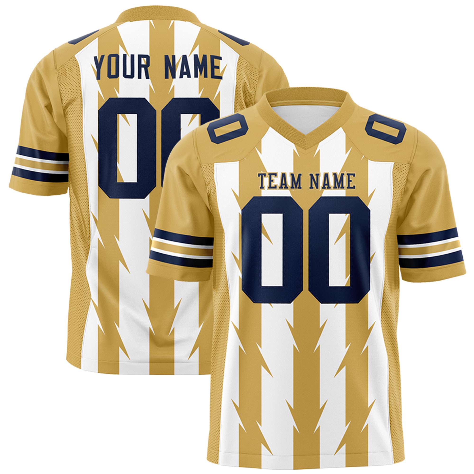Custom White Old Gold Personalized Razr Stripe Graffiti Pattern Flag Football Jersey