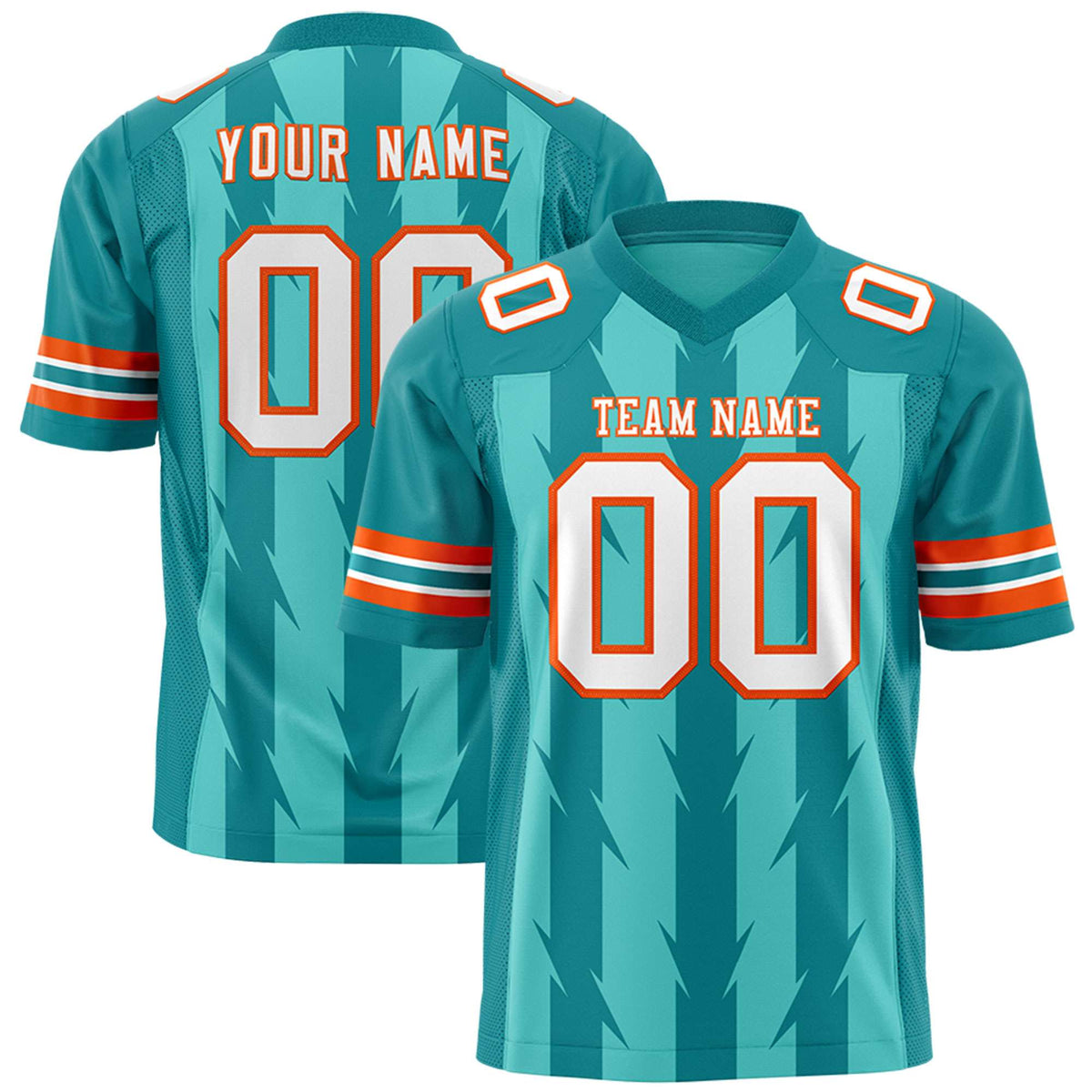 Custom Bright Green Aqua Personalized Razr Stripe Graffiti Pattern Flag Football Jersey