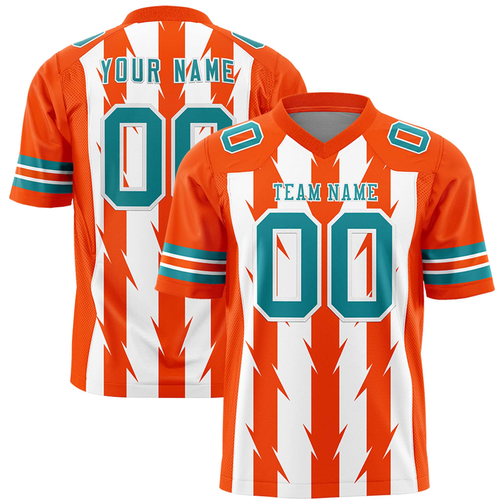 Custom White Orange Personalized Razr Stripe Graffiti Pattern Flag Football Jersey