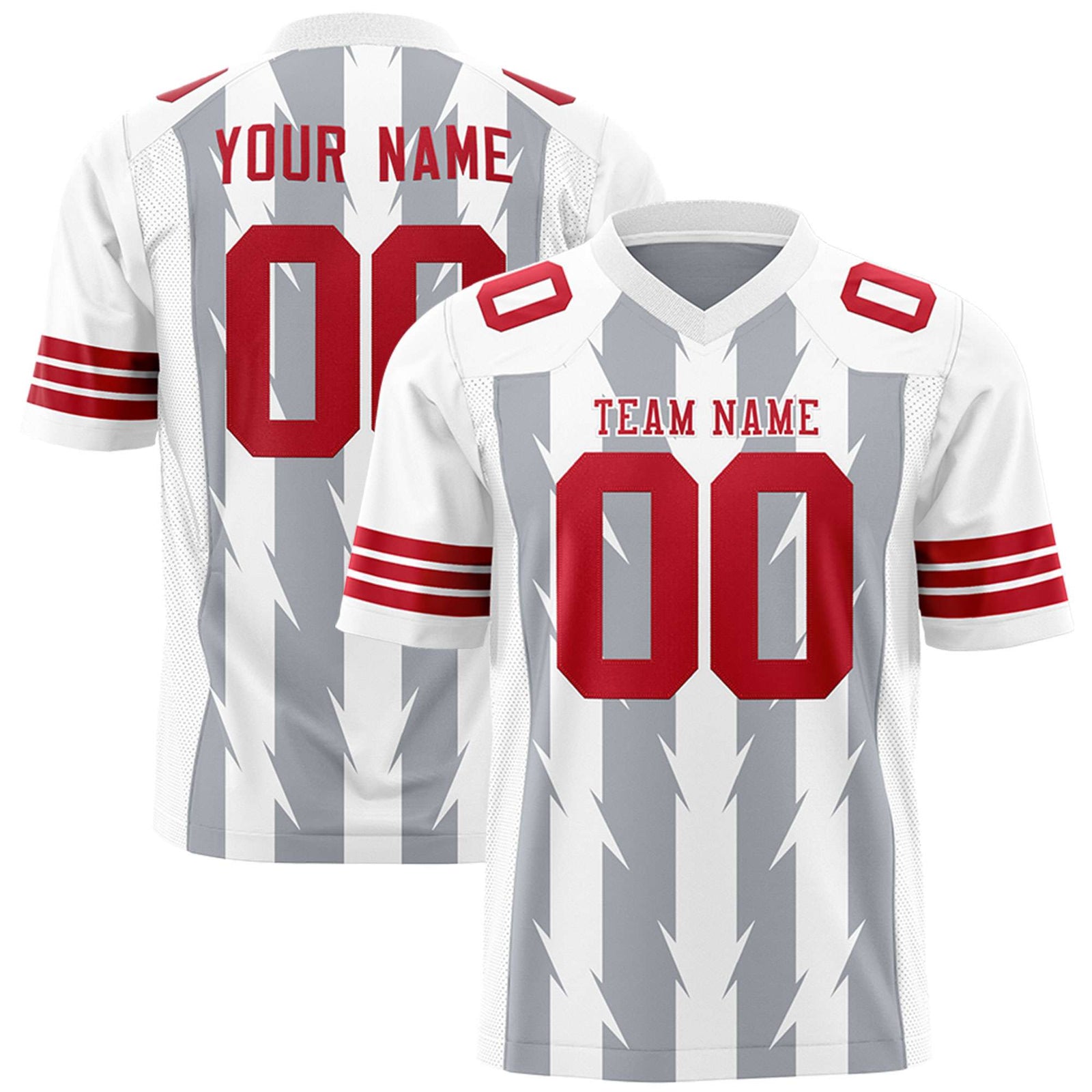 Custom Gray White Personalized Razr Stripe Graffiti Pattern Flag Football Jersey