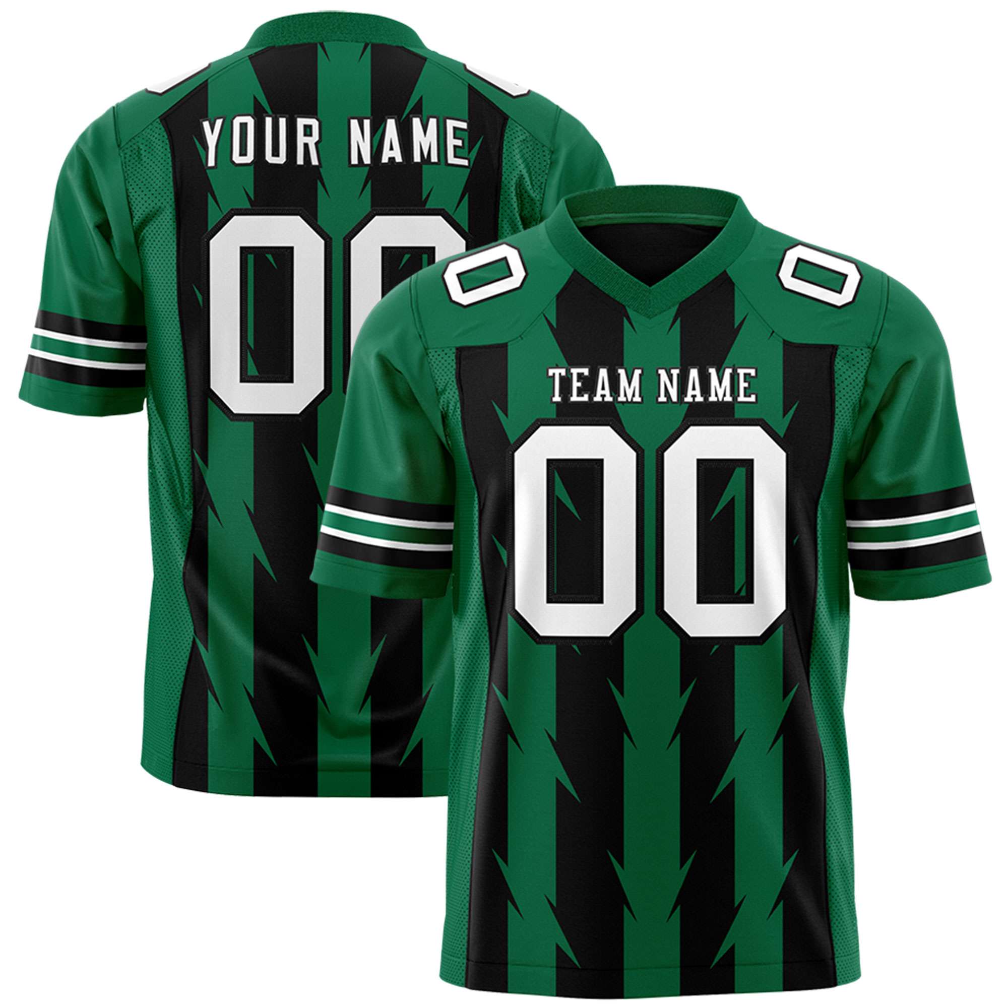 Custom Black Kelly Green Personalized Razr Stripe Graffiti Pattern Flag Football Jersey