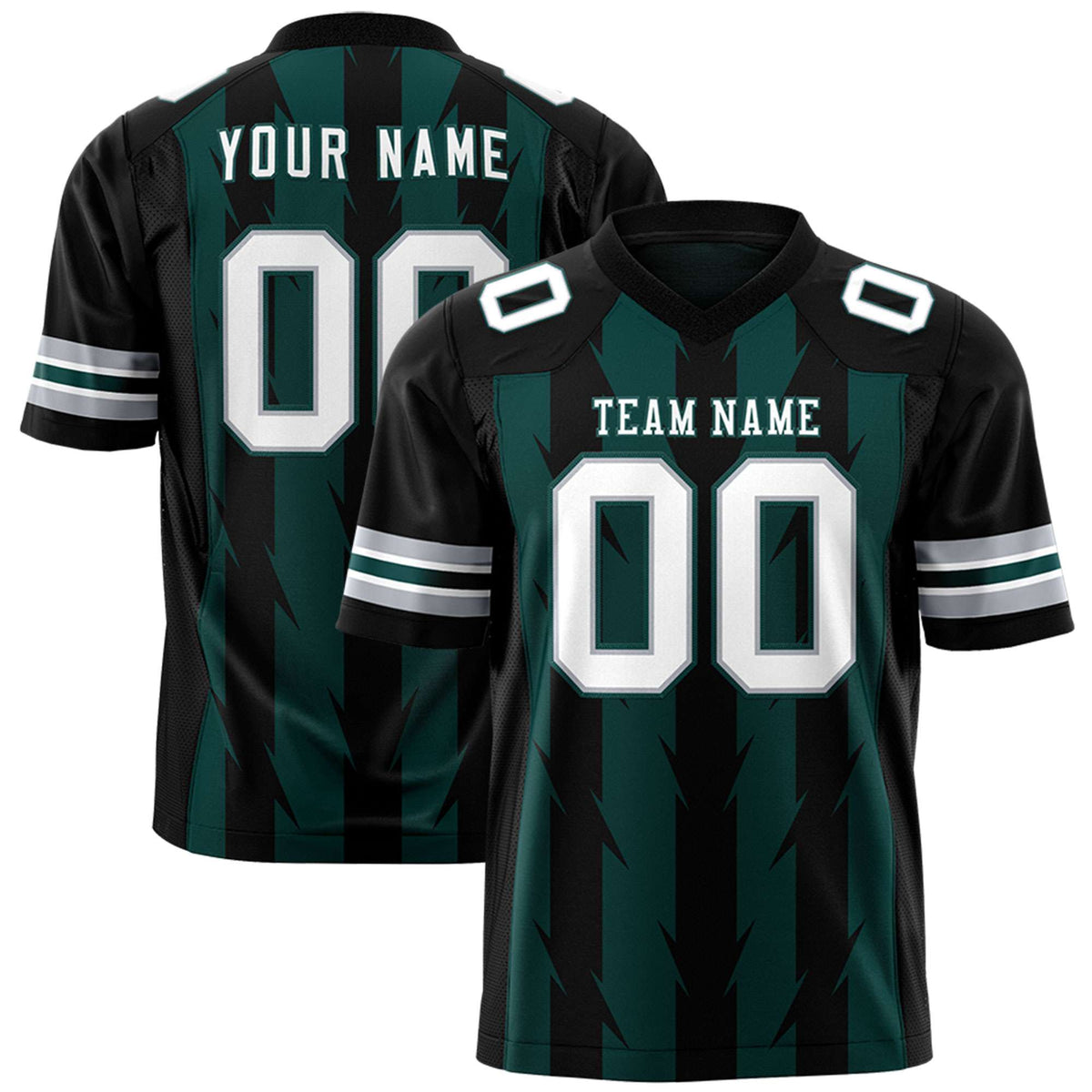 Custom Midnight Green Black Personalized Razr Stripe Graffiti Pattern Flag Football Jersey