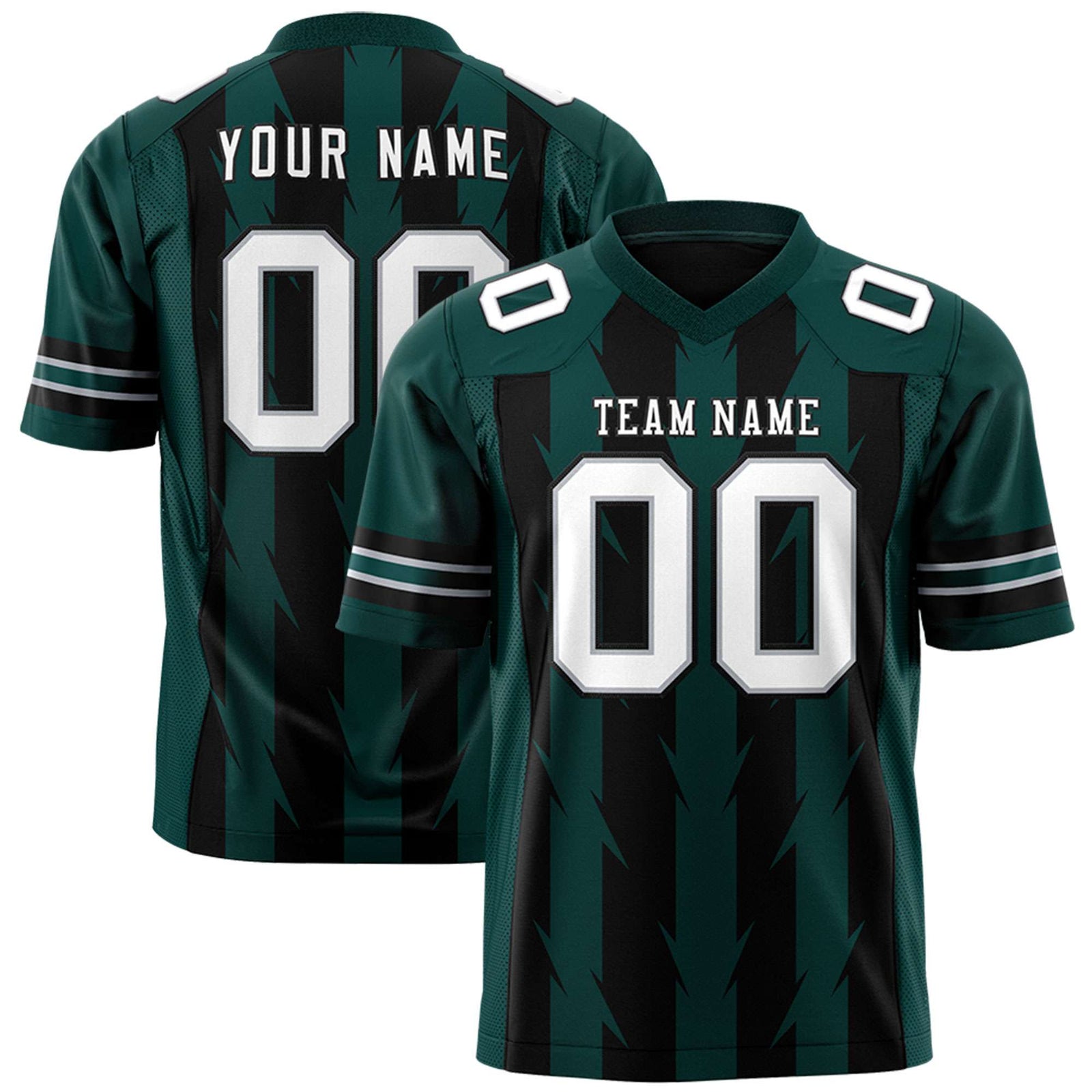 Custom Black Midnight Green Personalized Razr Stripe Graffiti Pattern Flag Football Jersey