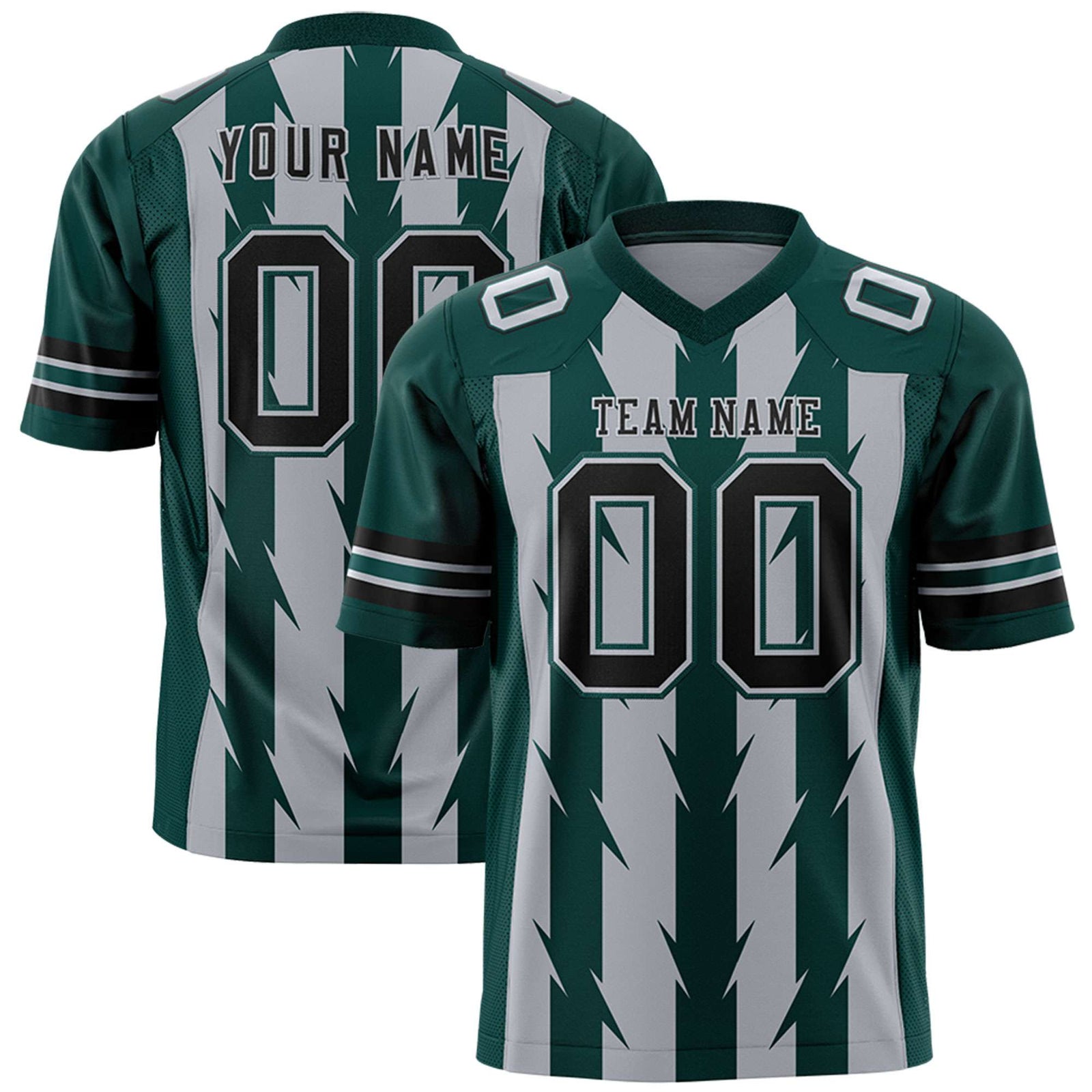 Custom Gray Midnight Green Personalized Razr Stripe Graffiti Pattern Flag Football Jersey