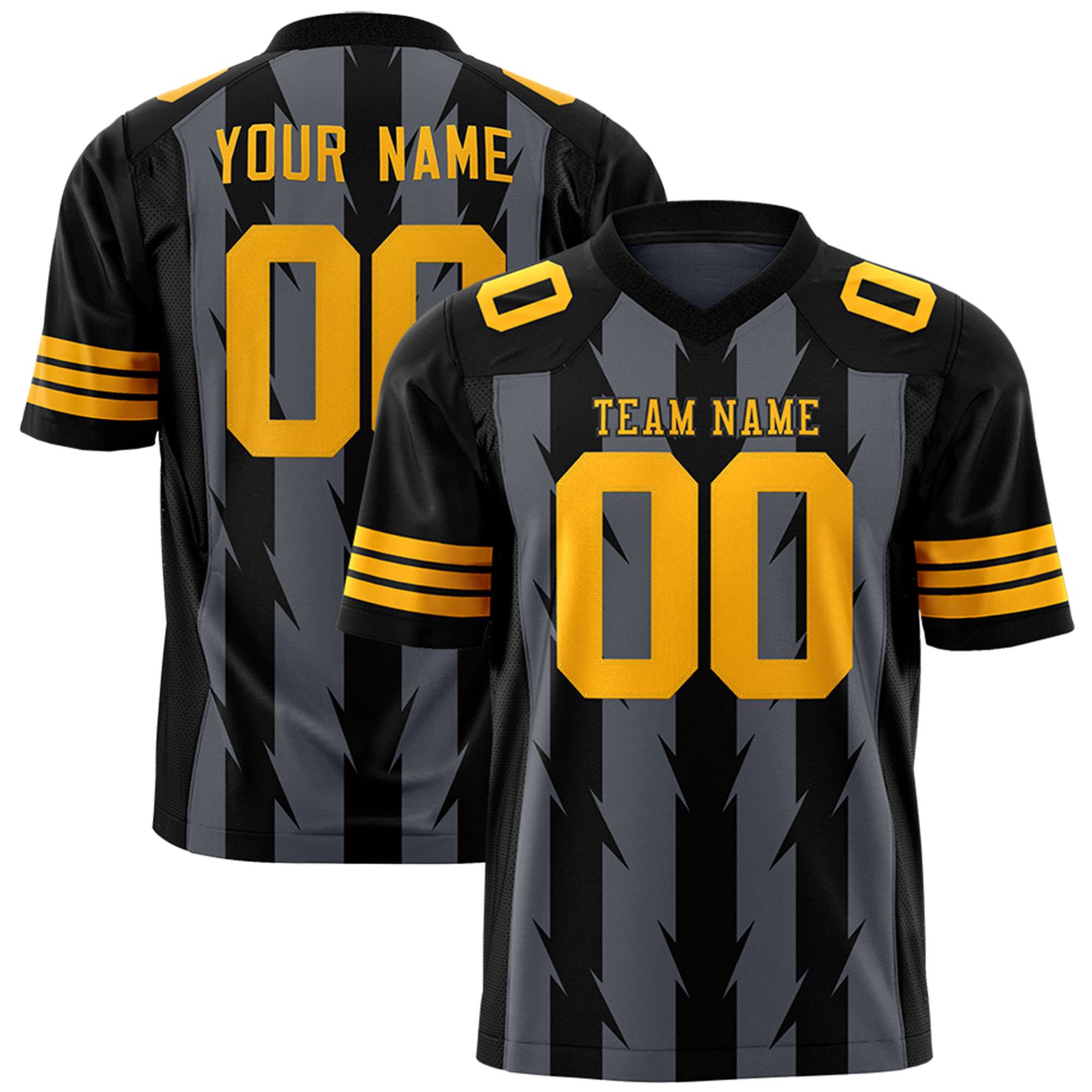 Custom Dark Gray Black Personalized Razr Stripe Graffiti Pattern Flag Football Jersey
