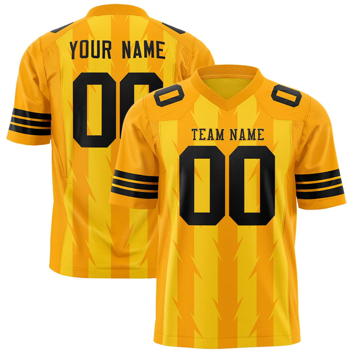Custom Gold Yellow Personalized Razr Stripe Graffiti Pattern Flag Football Jersey