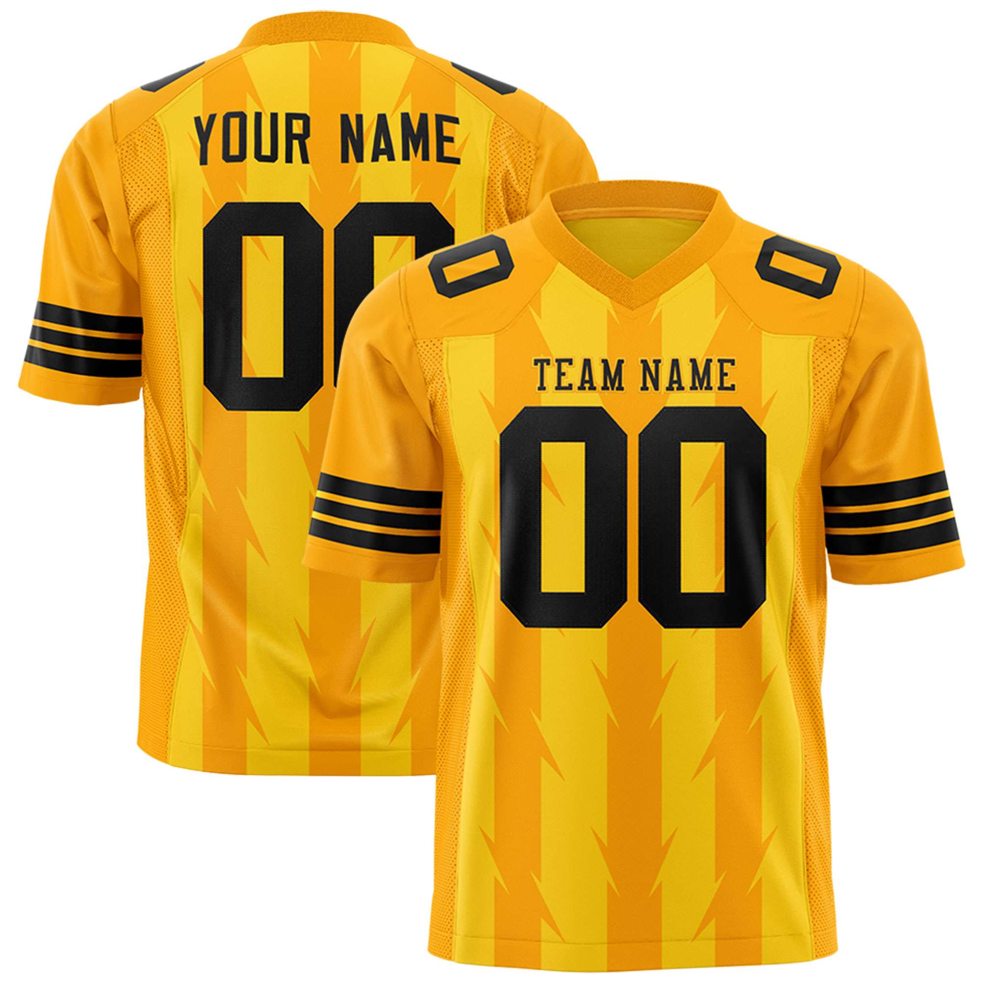 Custom Gold Yellow Personalized Razr Stripe Graffiti Pattern Flag Football Jersey