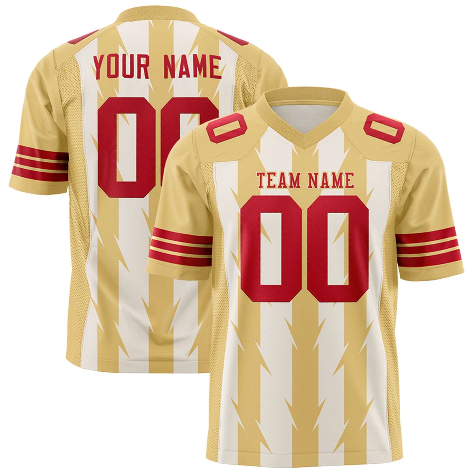 Custom Cream Khaki Personalized Razr Stripe Graffiti Pattern Flag Football Jersey