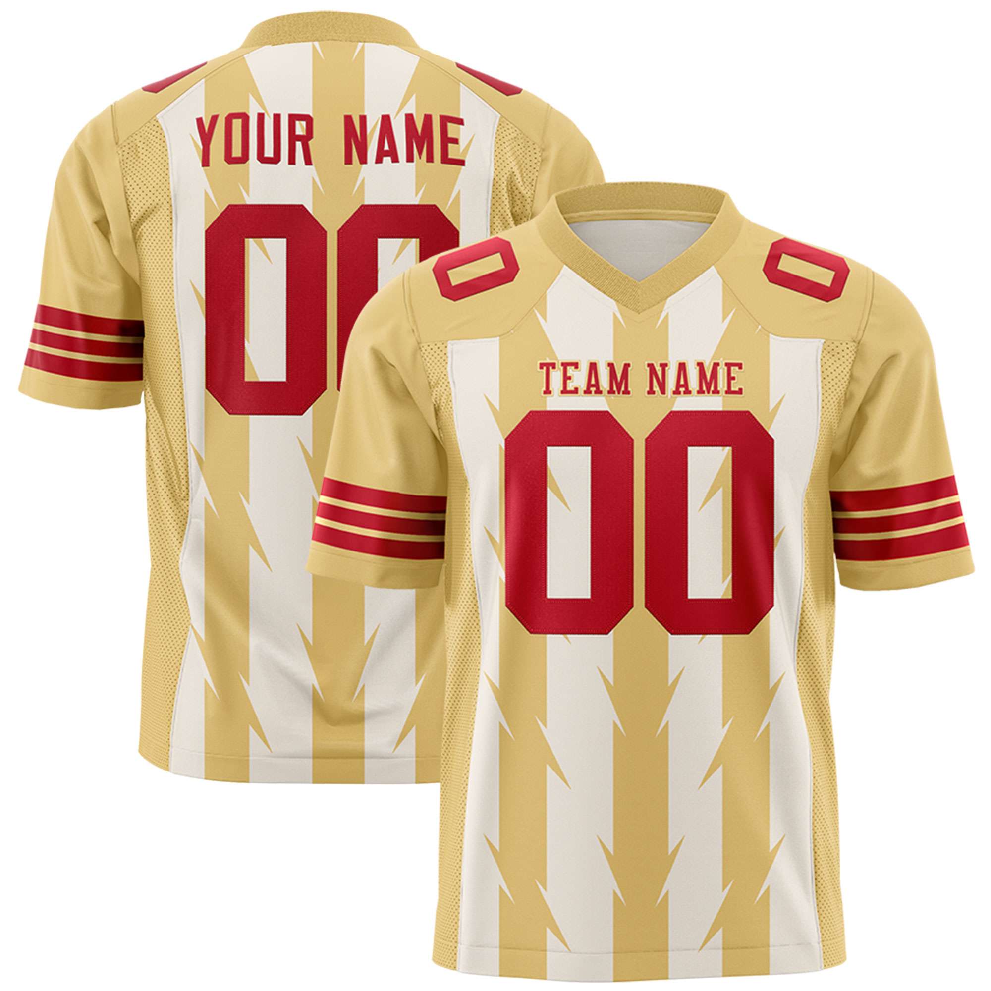 Custom Cream Khaki Personalized Razr Stripe Graffiti Pattern Flag Football Jersey