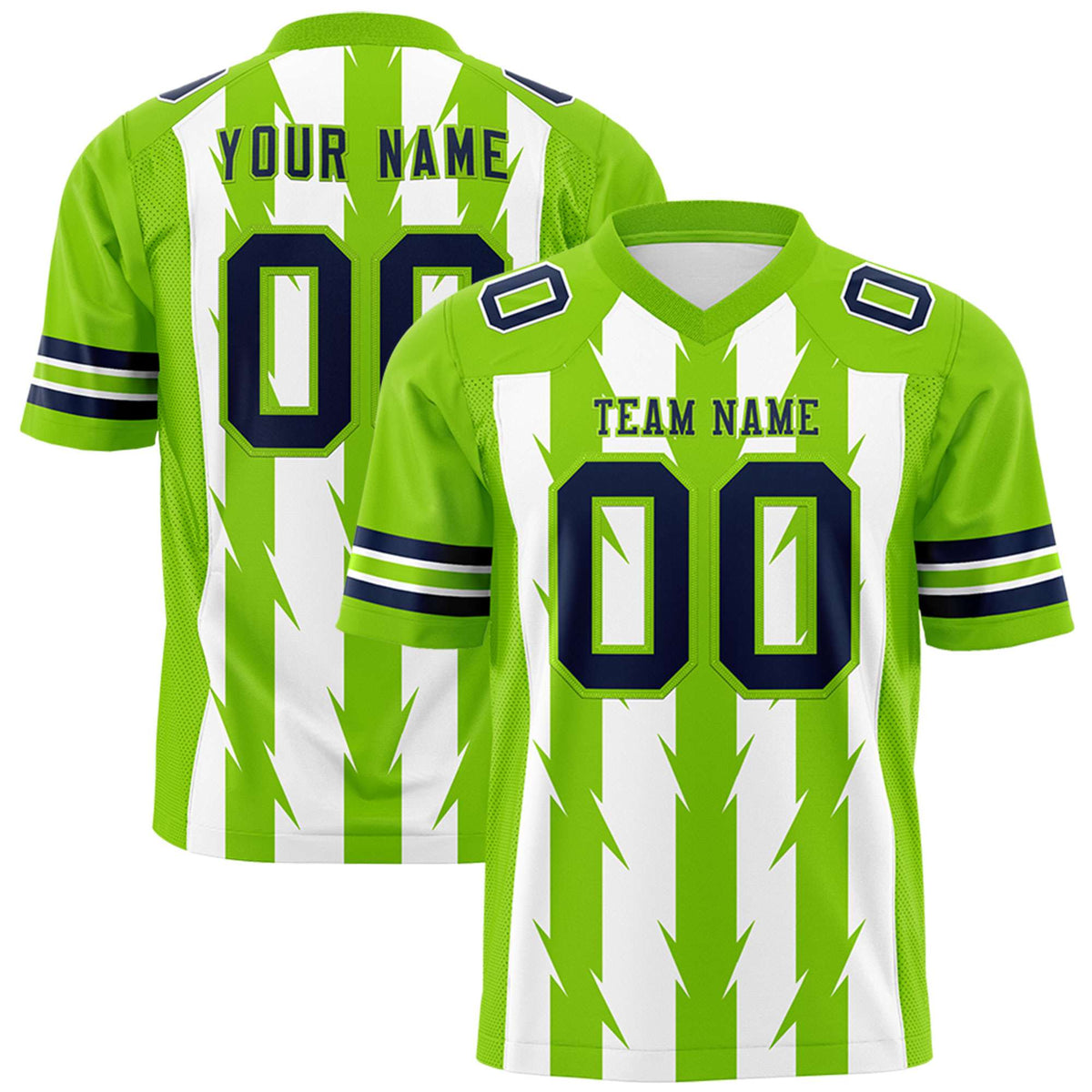 Custom White Neon Green Personalized Razr Stripe Graffiti Pattern Flag Football Jersey