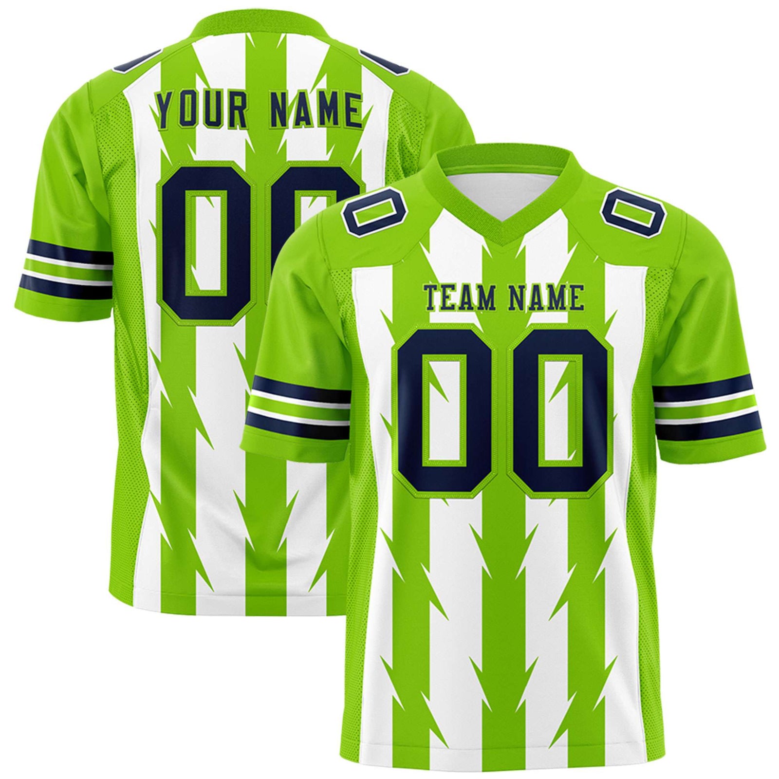Custom White Neon Green Personalized Razr Stripe Graffiti Pattern Flag Football Jersey