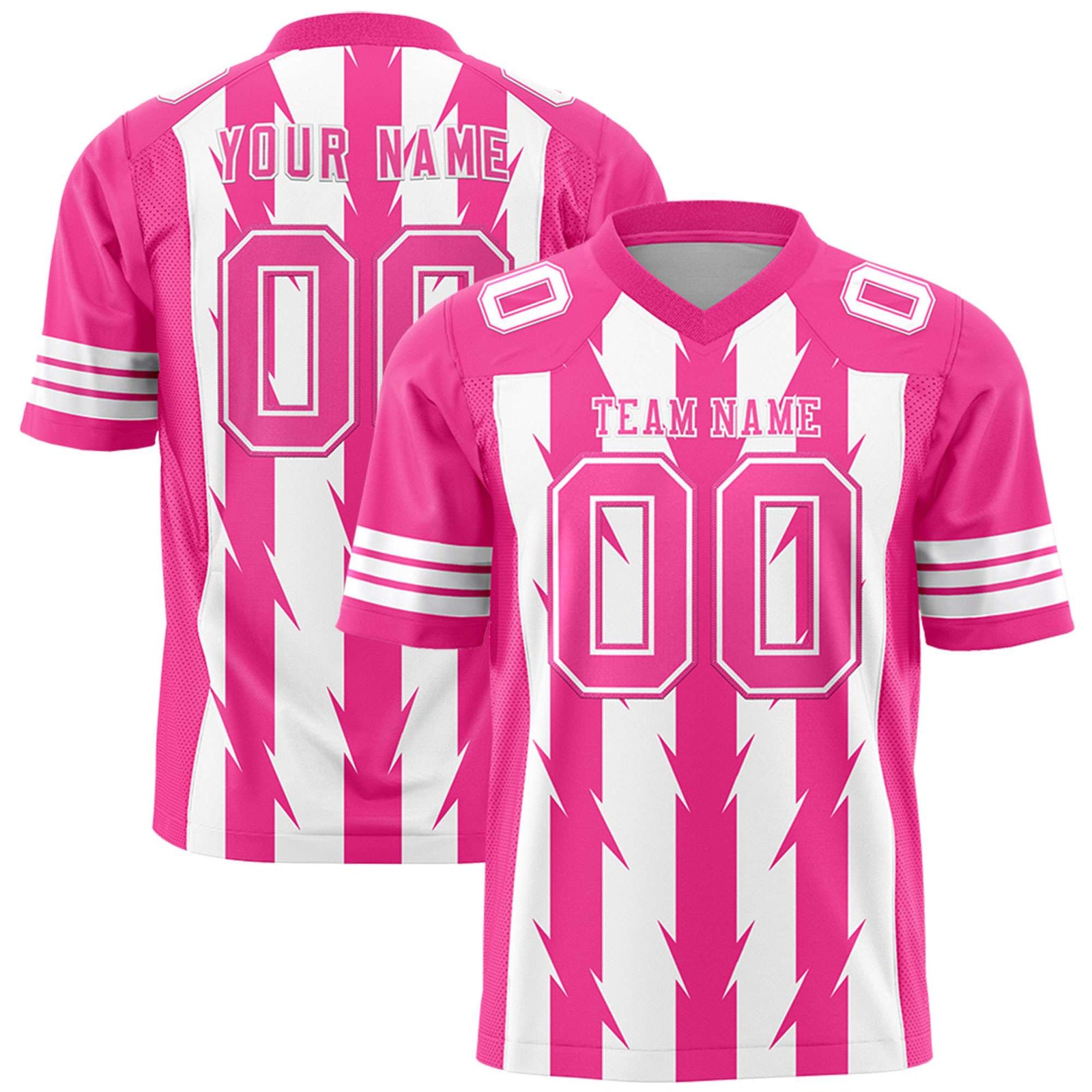 Custom White Pink Personalized Razr Stripe Graffiti Pattern Flag Football Jersey