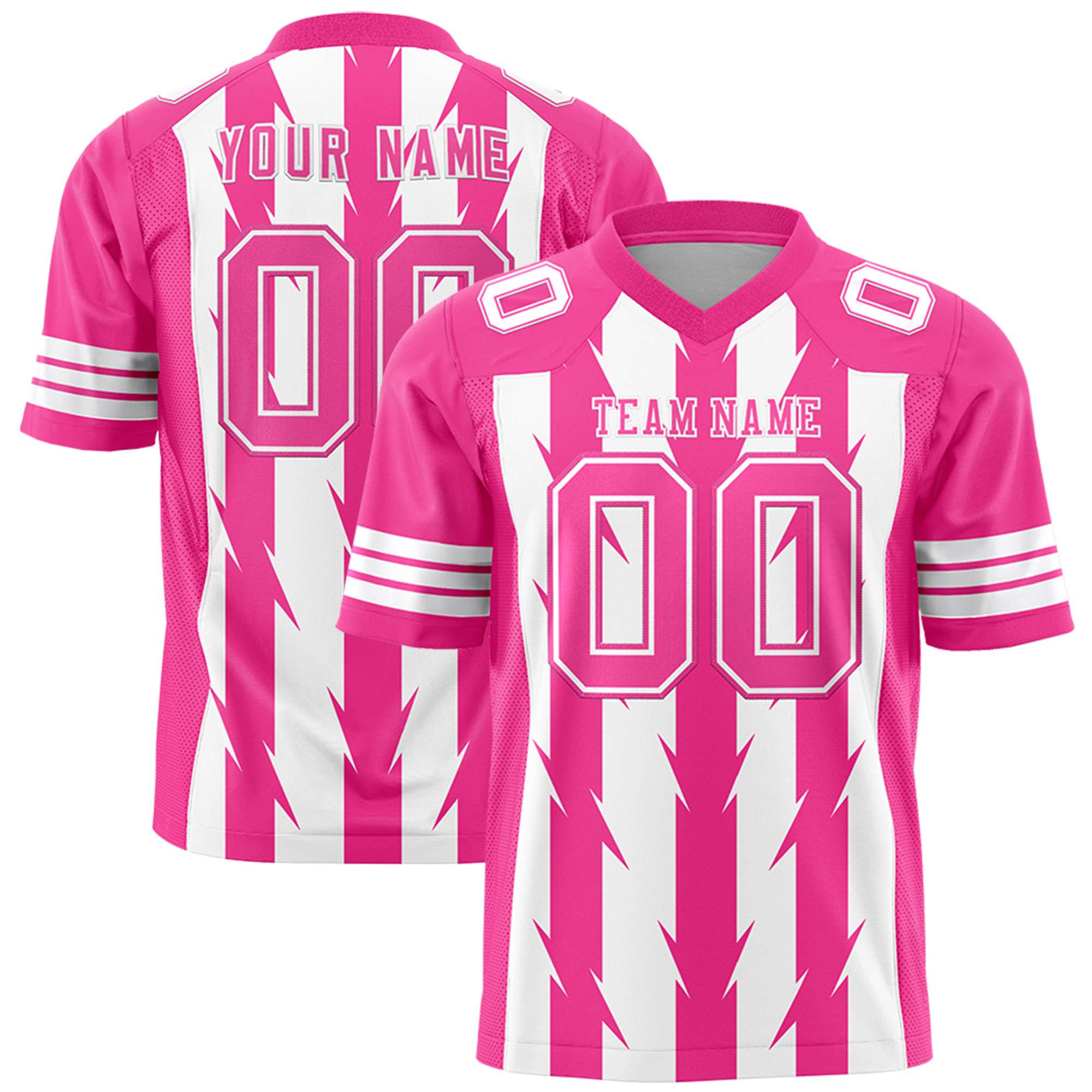 Custom White Pink Personalized Razr Stripe Graffiti Pattern Flag Football Jersey