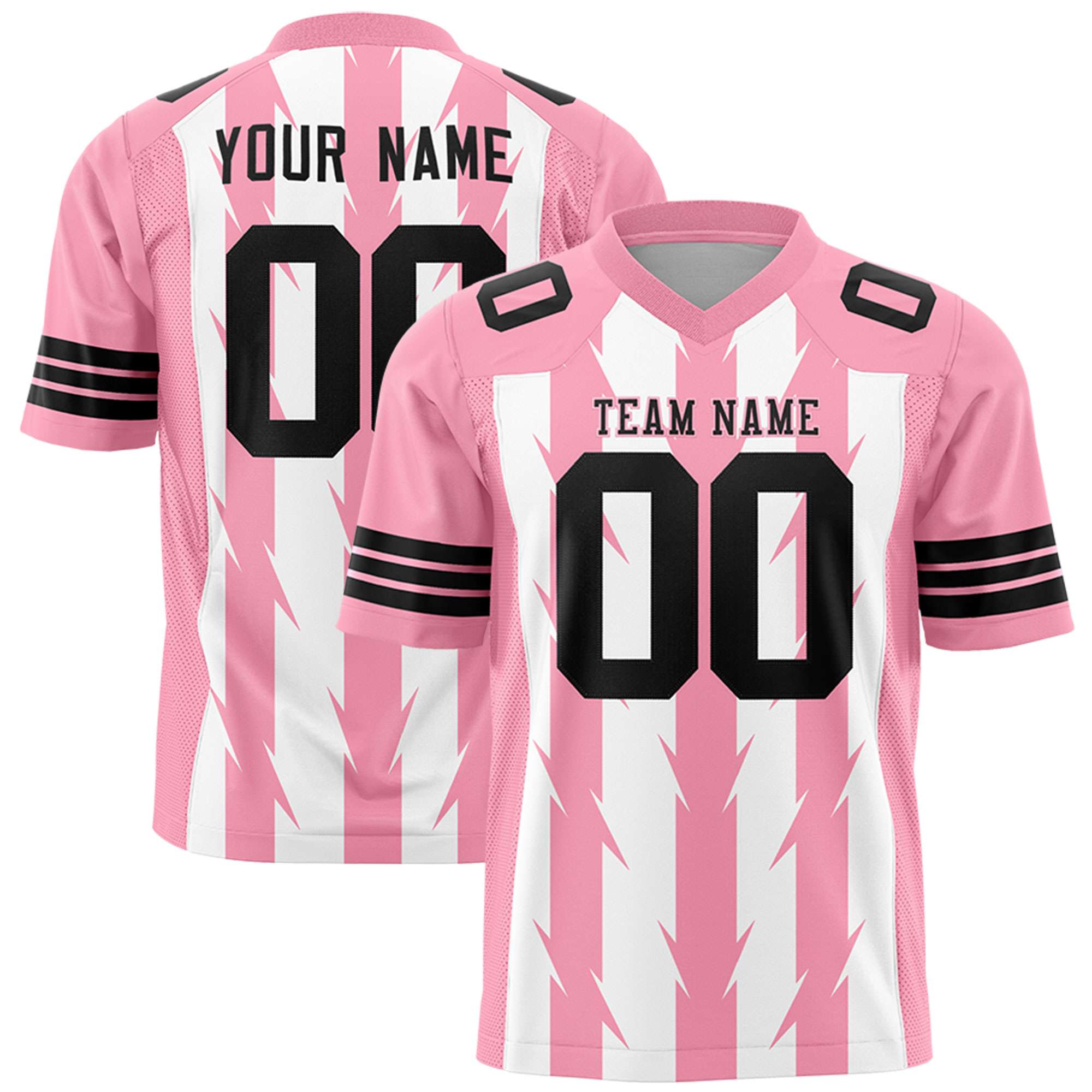 Custom White Light Pink Personalized Razr Stripe Graffiti Pattern Flag Football Jersey