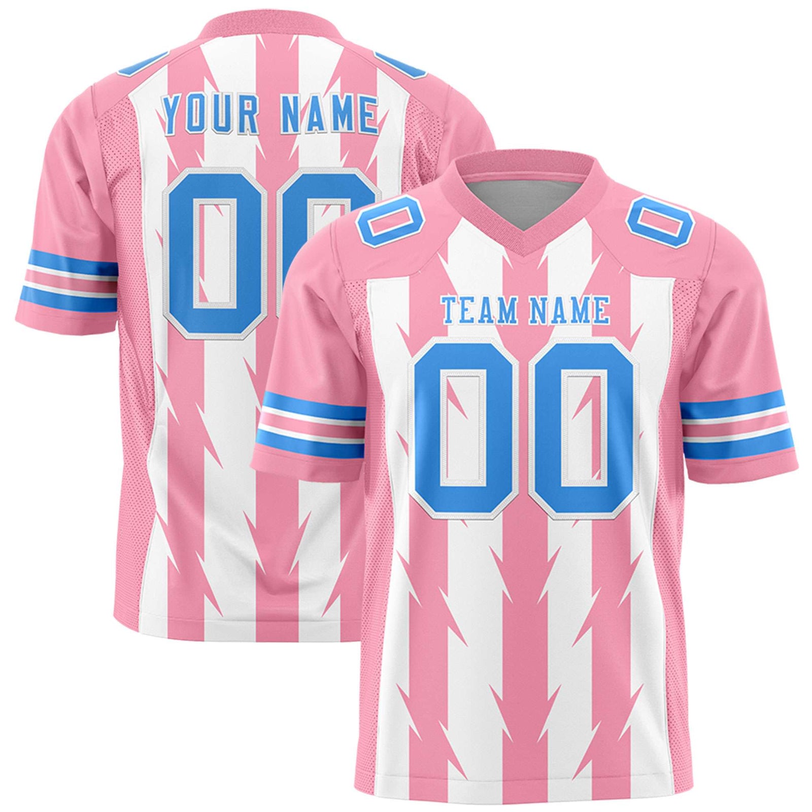 Custom White Light Pink Personalized Razr Stripe Graffiti Pattern Flag Football Jersey