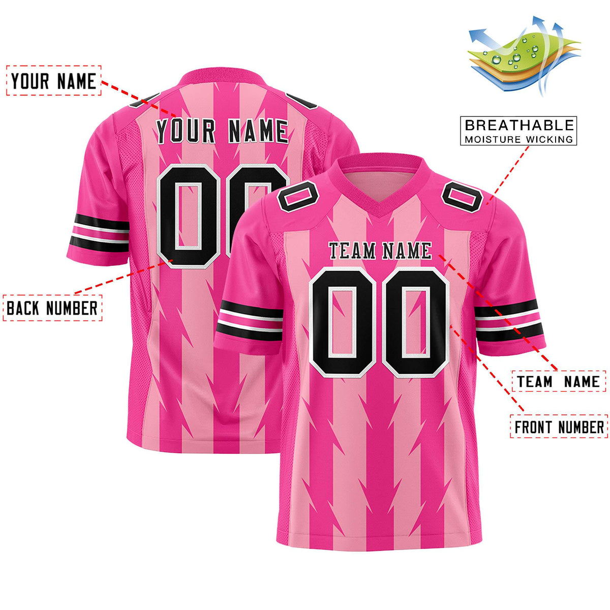 Custom Light Pink Pink Personalized Razr Stripe Graffiti Pattern Flag Football Jersey