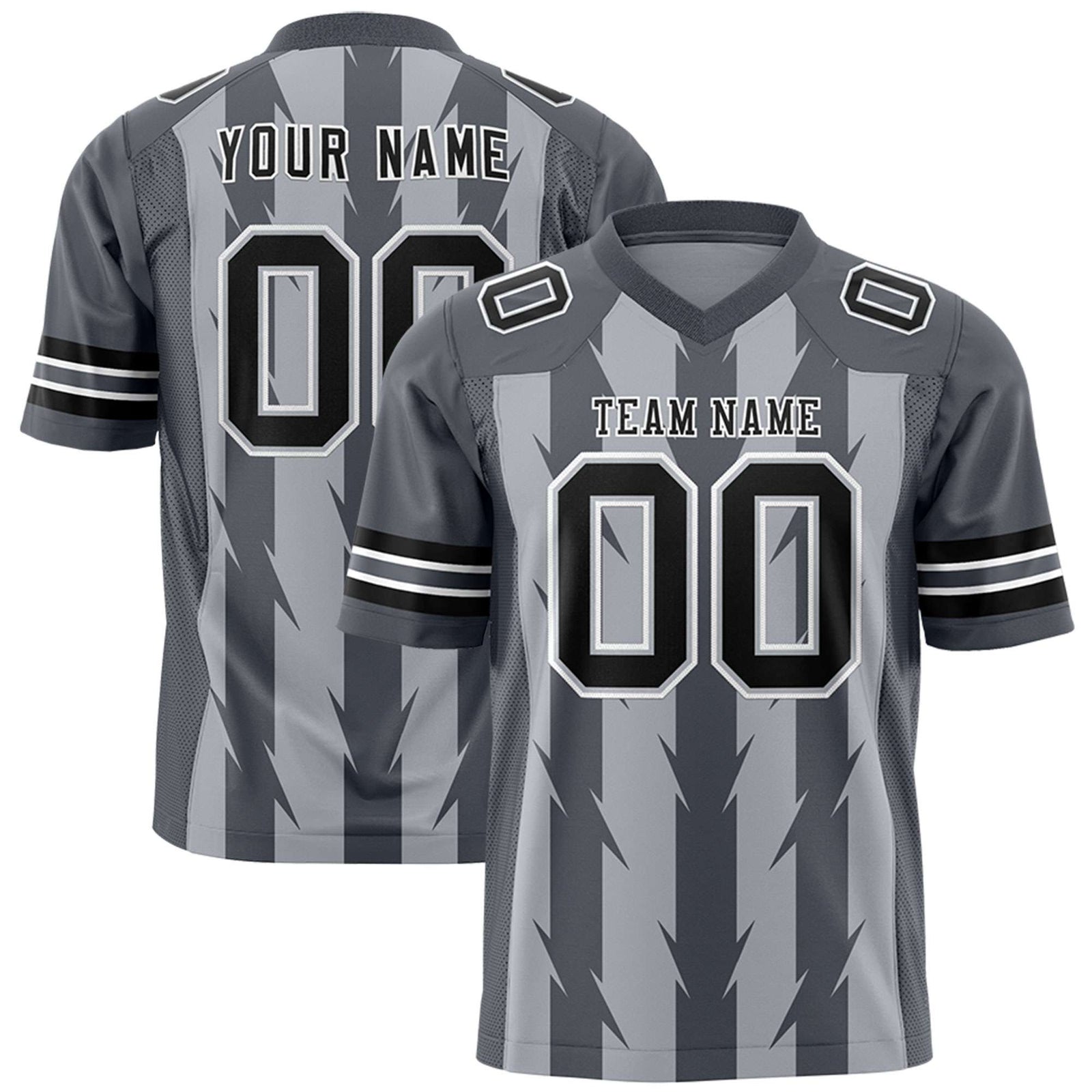 Custom Gray Dark Gray Personalized Razr Stripe Graffiti Pattern Flag Football Jersey