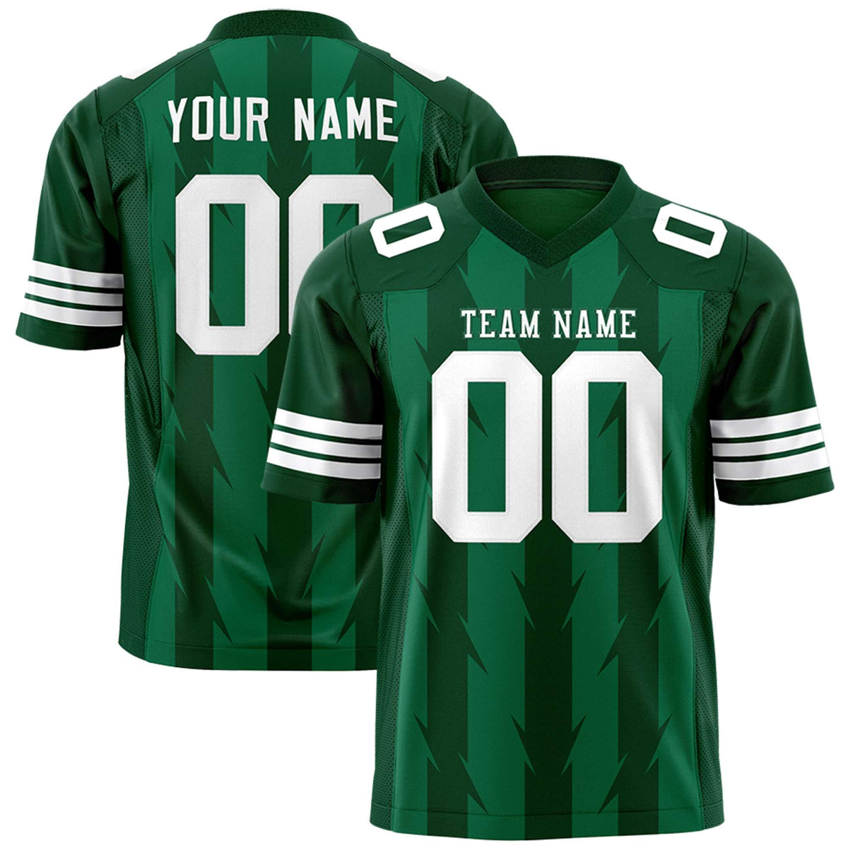 Custom Kelly Green Green Personalized Razr Stripe Graffiti Pattern Flag Football Jersey