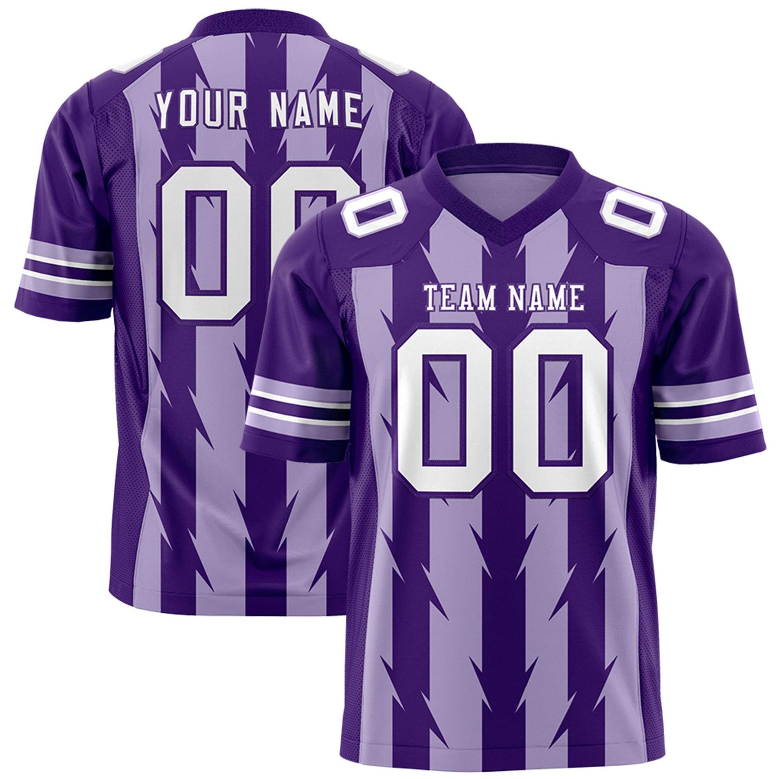 Custom Light Purple Purple Personalized Razr Stripe Graffiti Pattern Flag Football Jersey