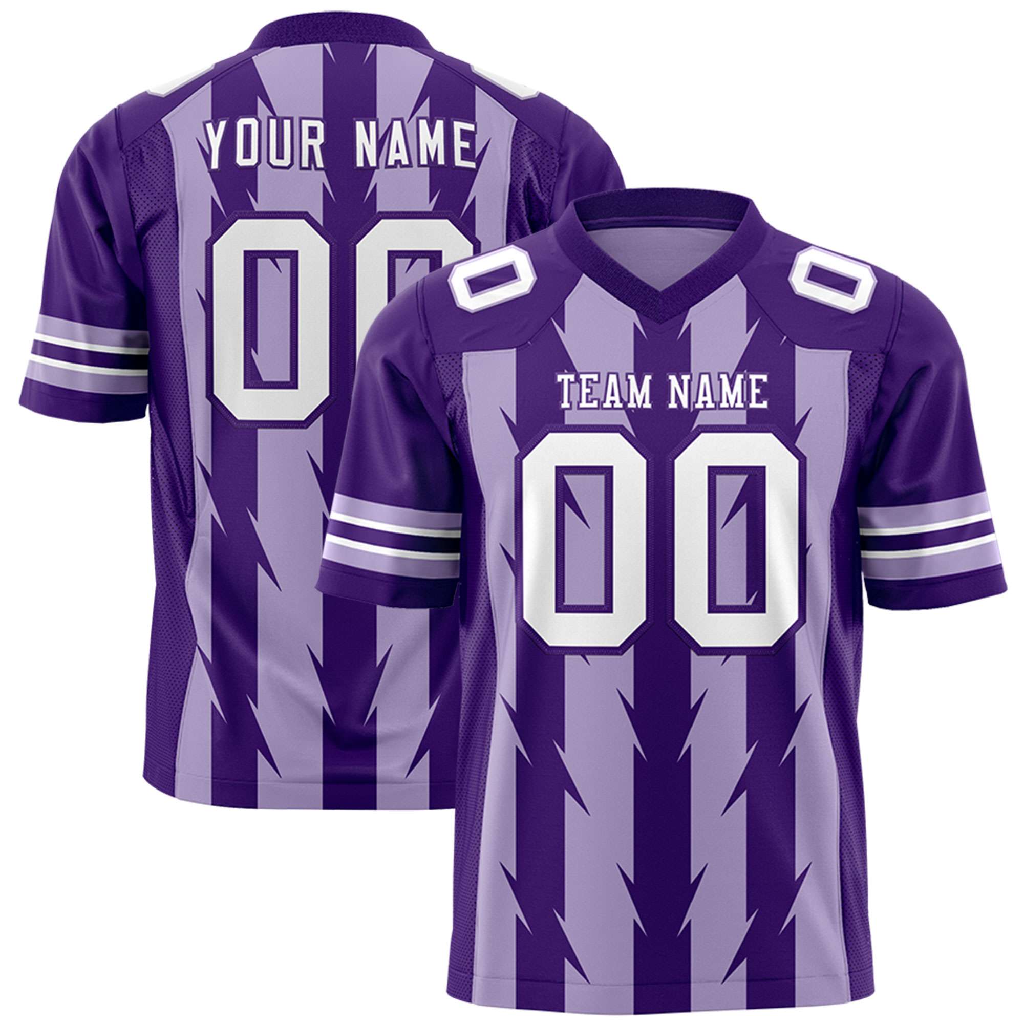Custom Light Purple Purple Personalized Razr Stripe Graffiti Pattern Flag Football Jersey