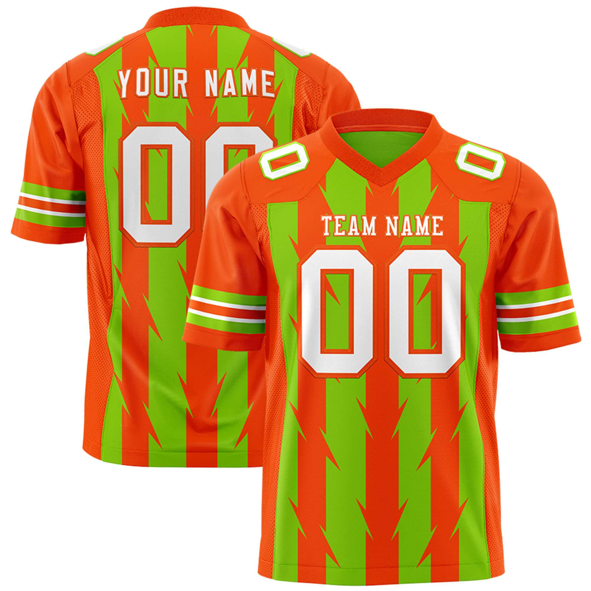 Custom Neon Green Orange Personalized Razr Stripe Graffiti Pattern Flag Football Jersey