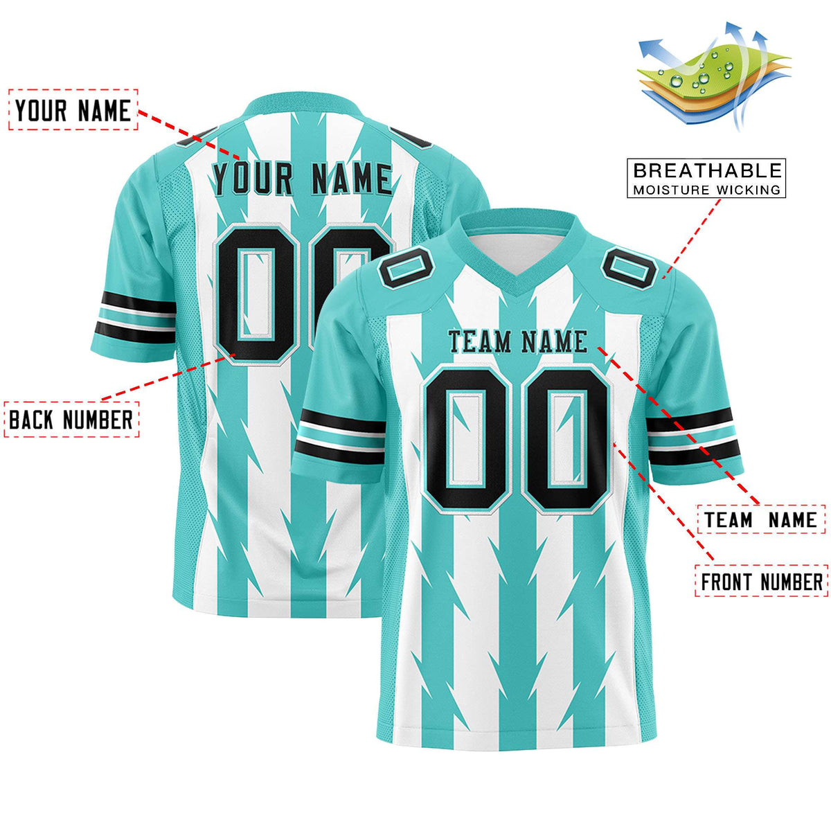 Custom White Bright Green Personalized Razr Stripe Graffiti Pattern Flag Football Jersey