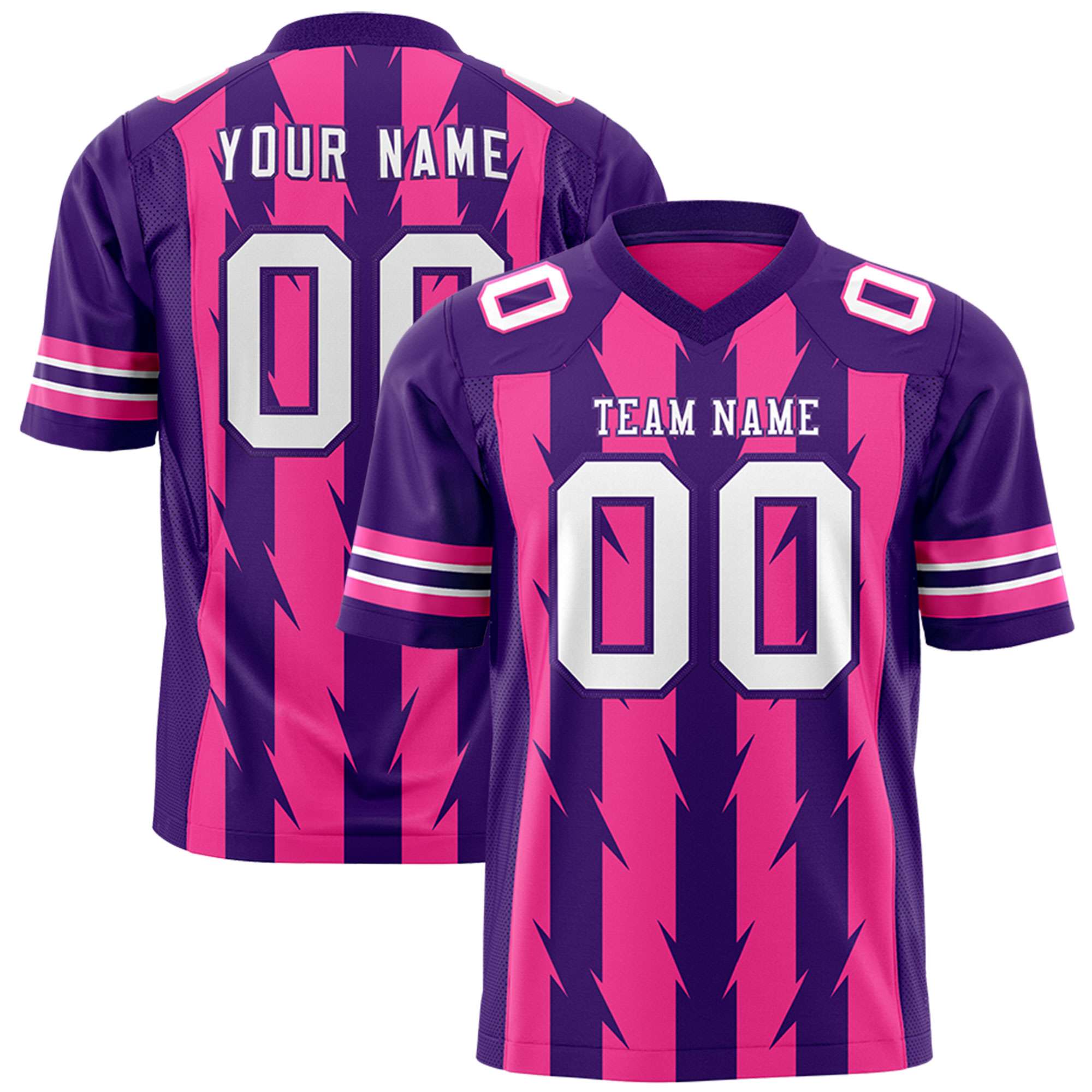 Custom Pink Purple Personalized Razr Stripe Graffiti Pattern Flag Football Jersey