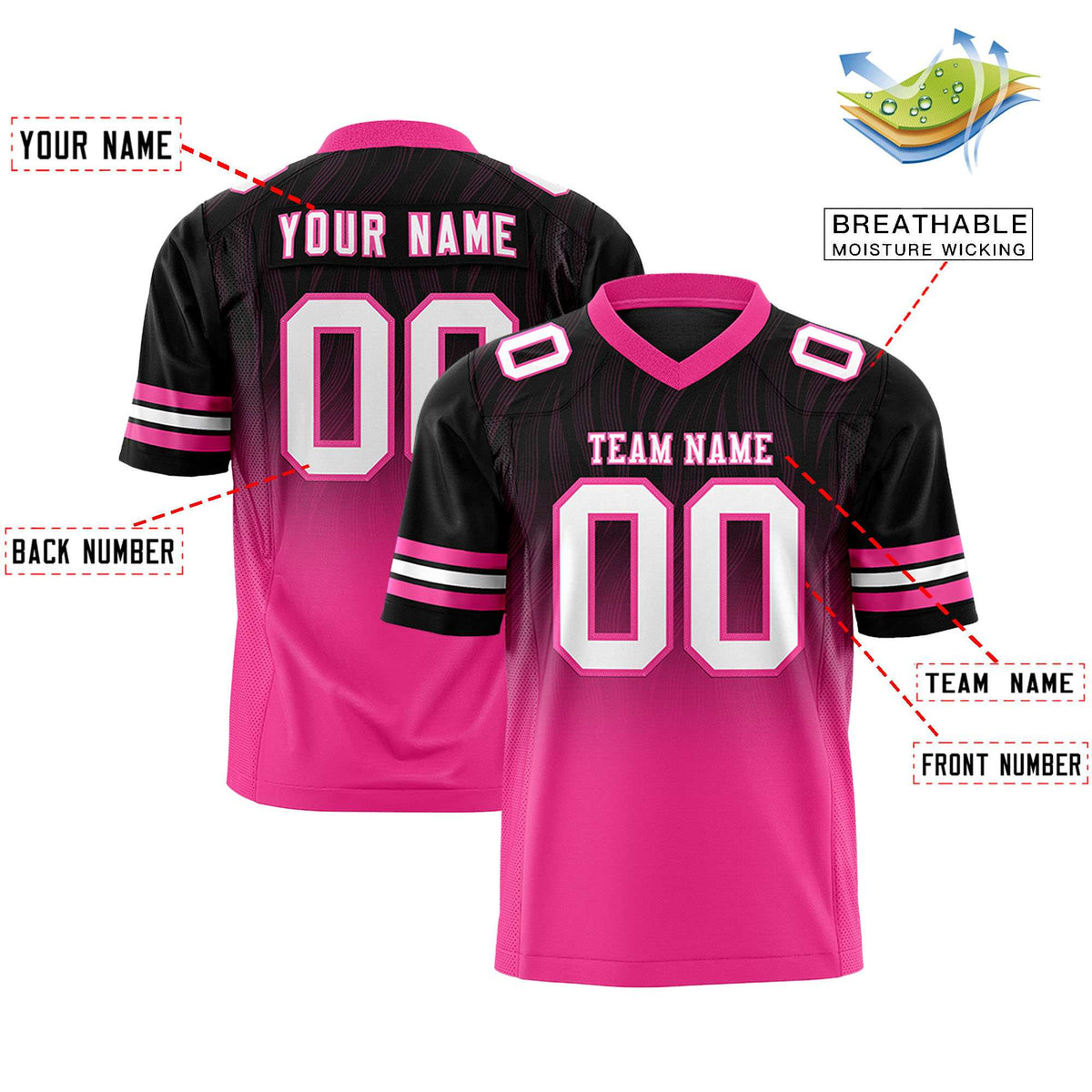 Custom Black Pink Gradient Fashion Outdoor Flag Football Jersey