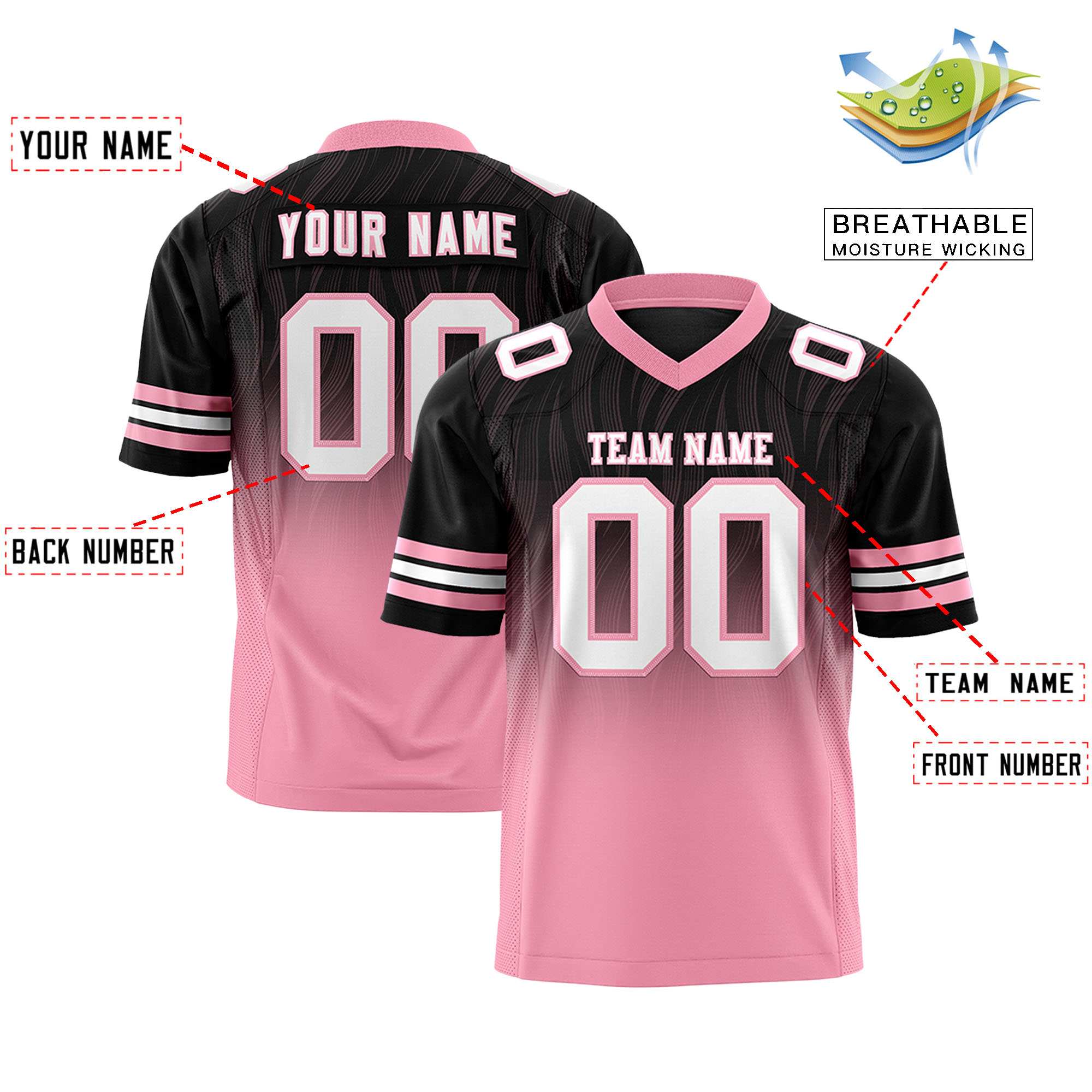 Custom Black Light Pink Gradient Fashion Outdoor Flag Football Jersey