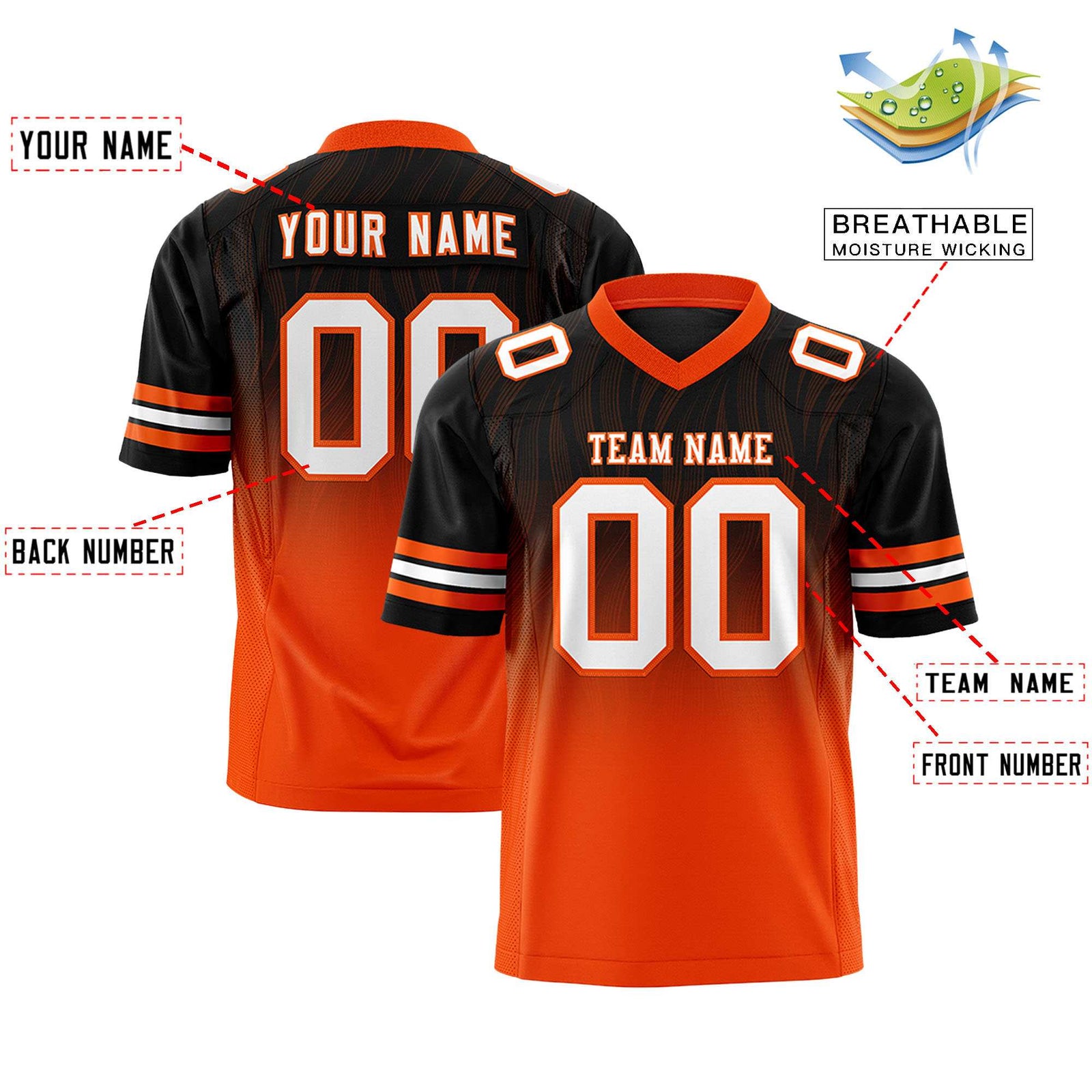 Custom Black Orange Gradient Fashion Outdoor Flag Football Jersey