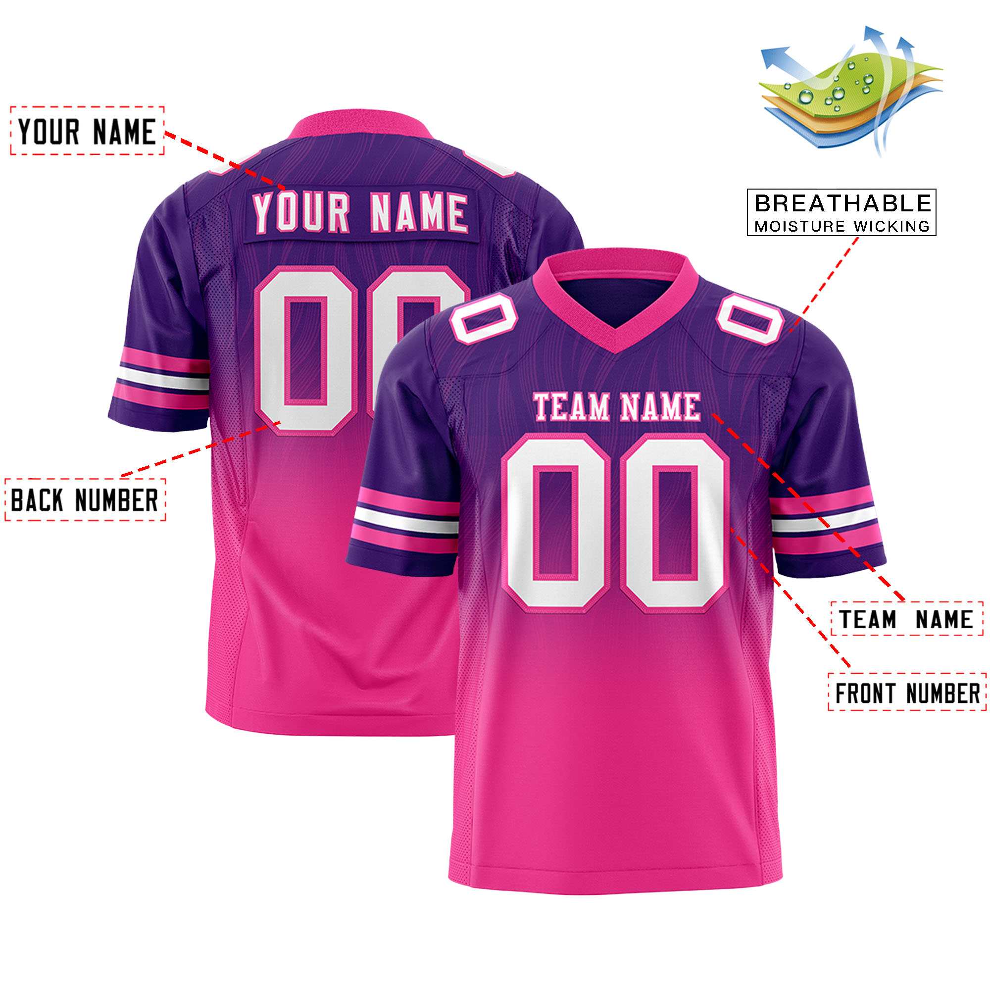 Custom Purple Pink Gradient Fashion Outdoor Flag Football Jersey