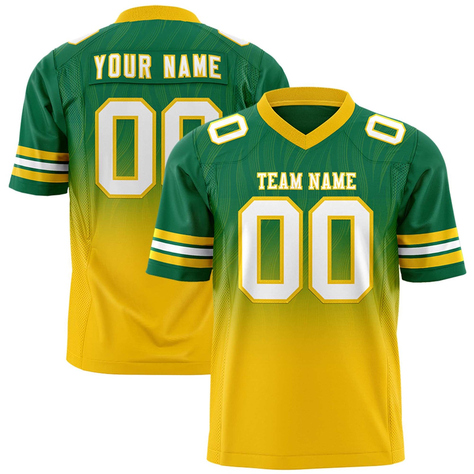 Custom Kelly Green Gold Gradient Fashion Outdoor Flag Football Jersey