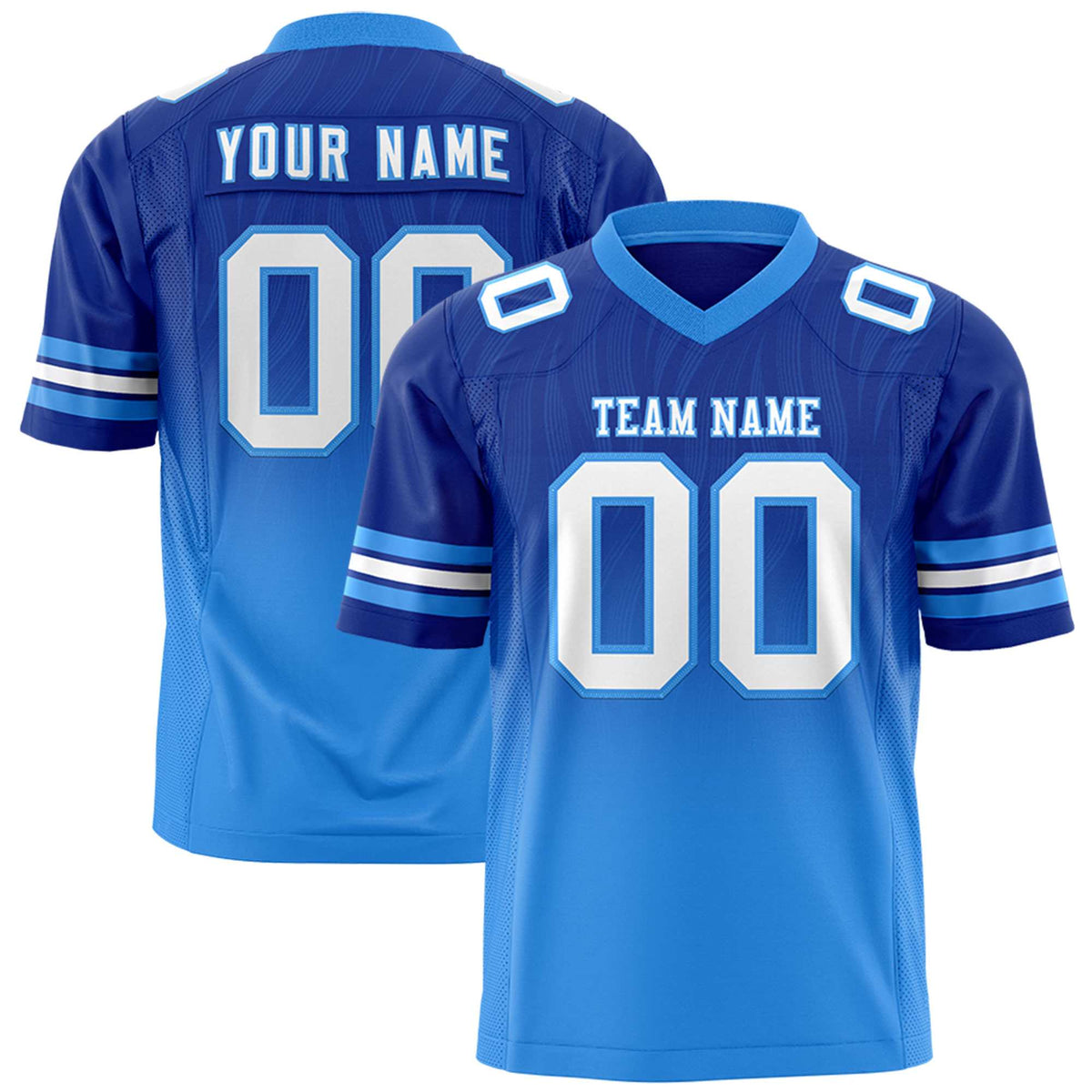 Custom Royal Powder Blue Gradient Fashion Outdoor Flag Football Jersey